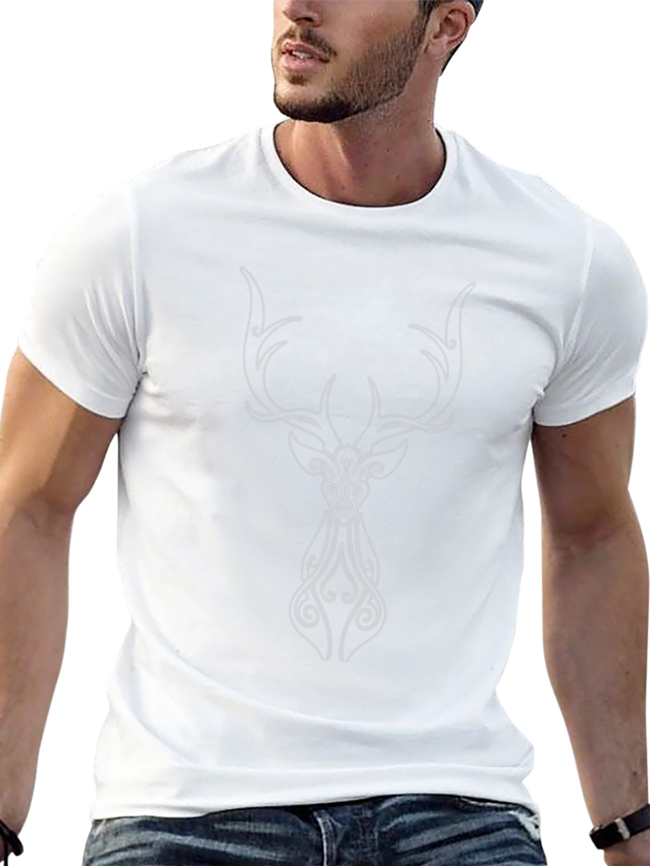 Tribal Deer Head Black T-Shirt
