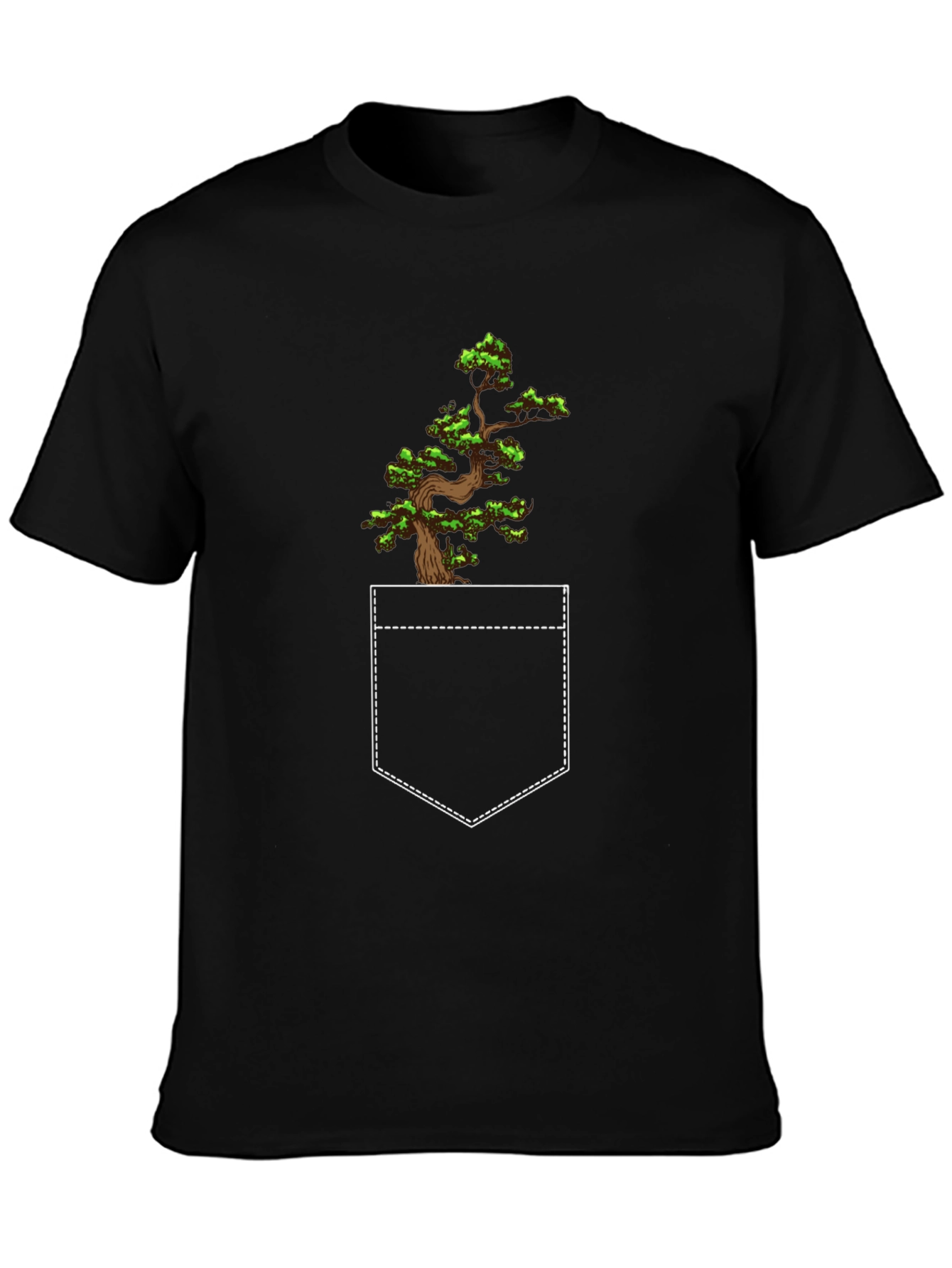 Bonsai Tree Pocket Print Black T-Shirt