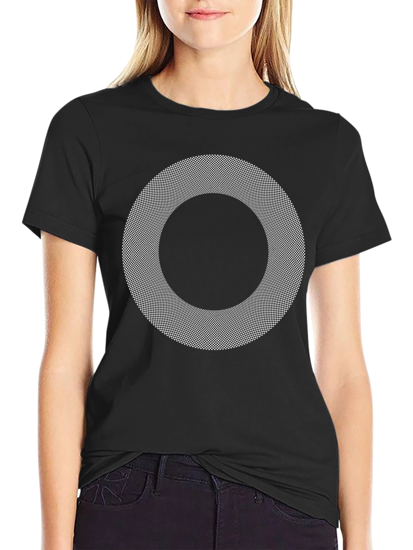 Optical Illusion Graphic Print Black T-Shirt