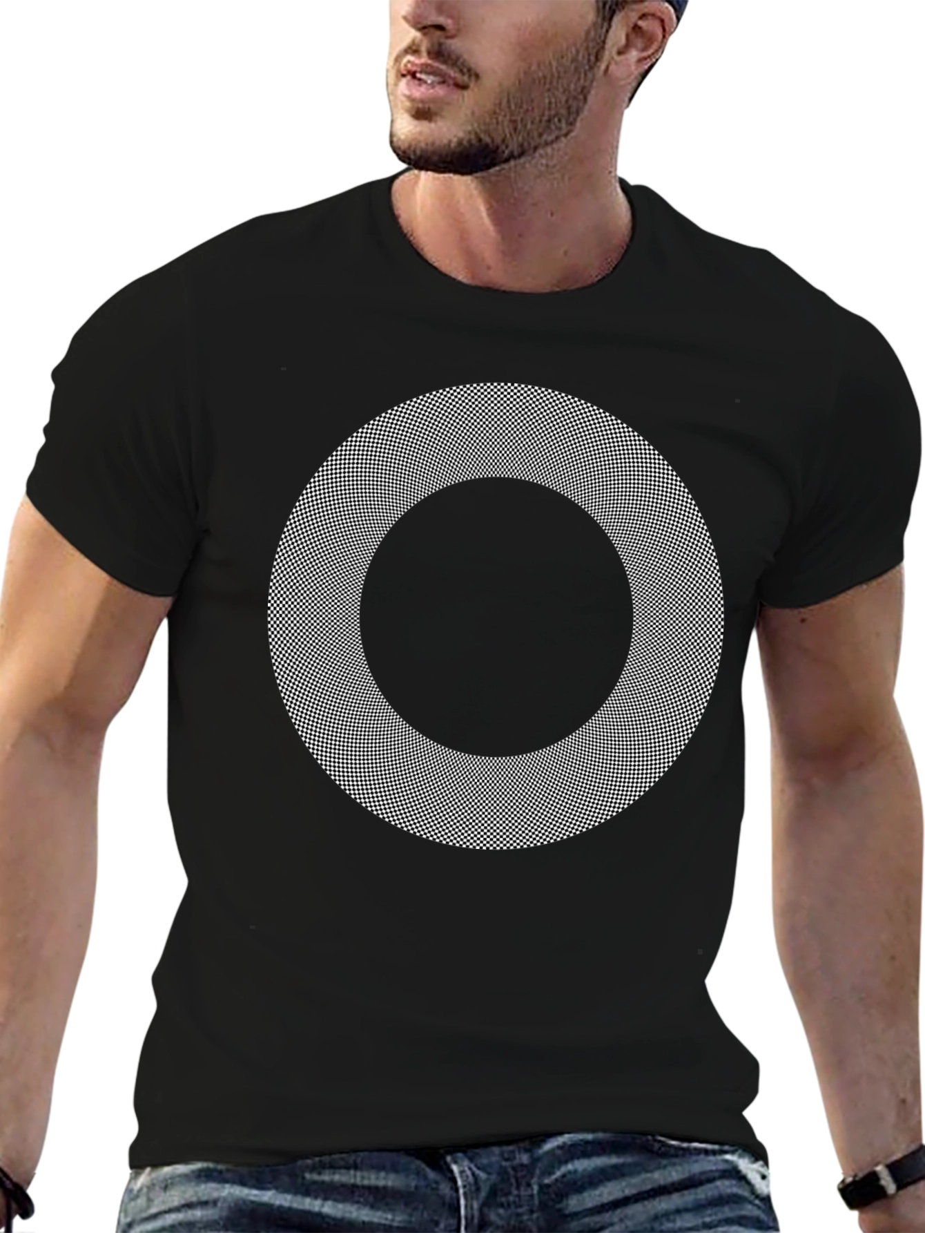 Optical Illusion Graphic Print Black T-Shirt
