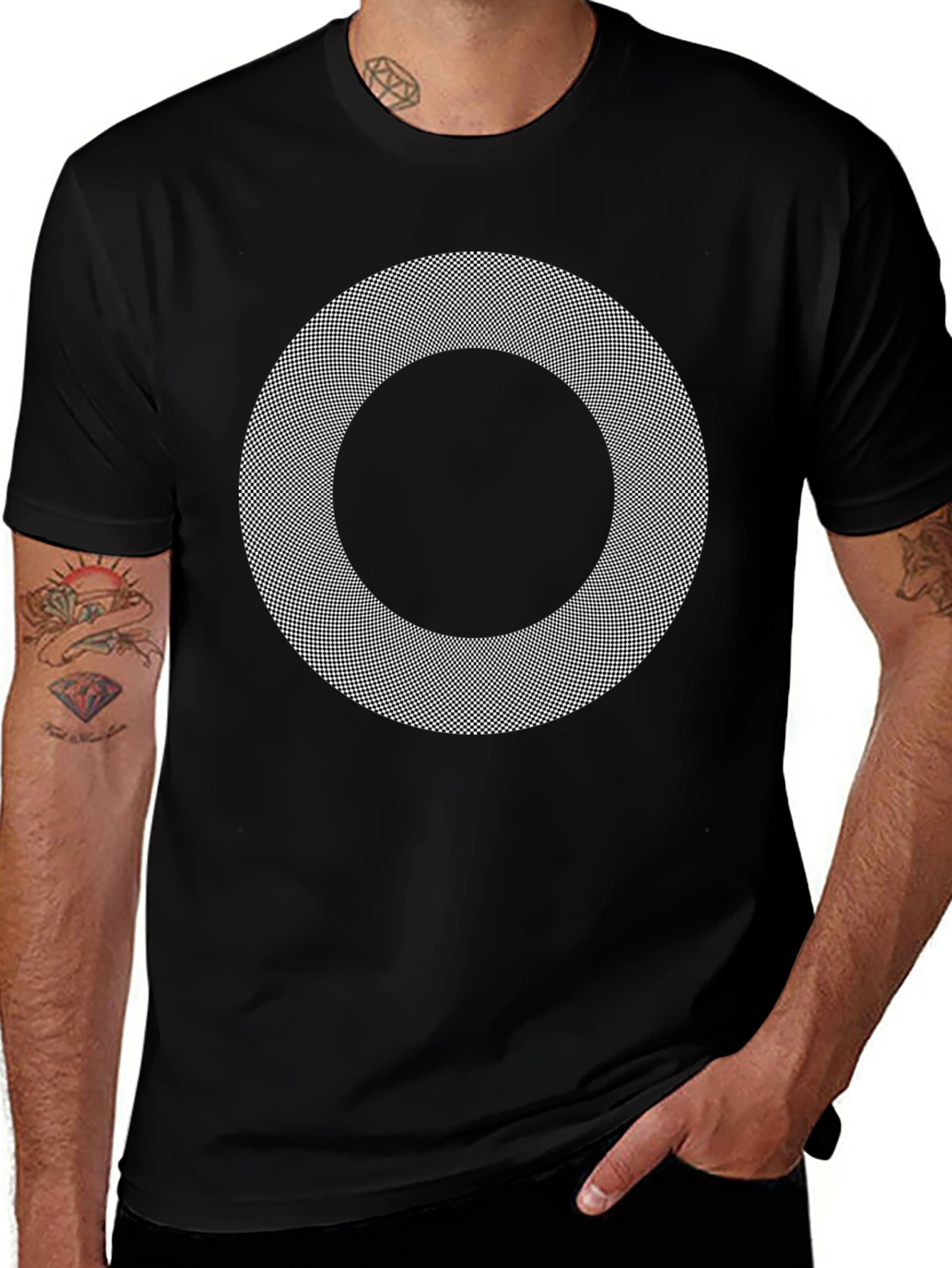 Optical Illusion Graphic Print Black T-Shirt