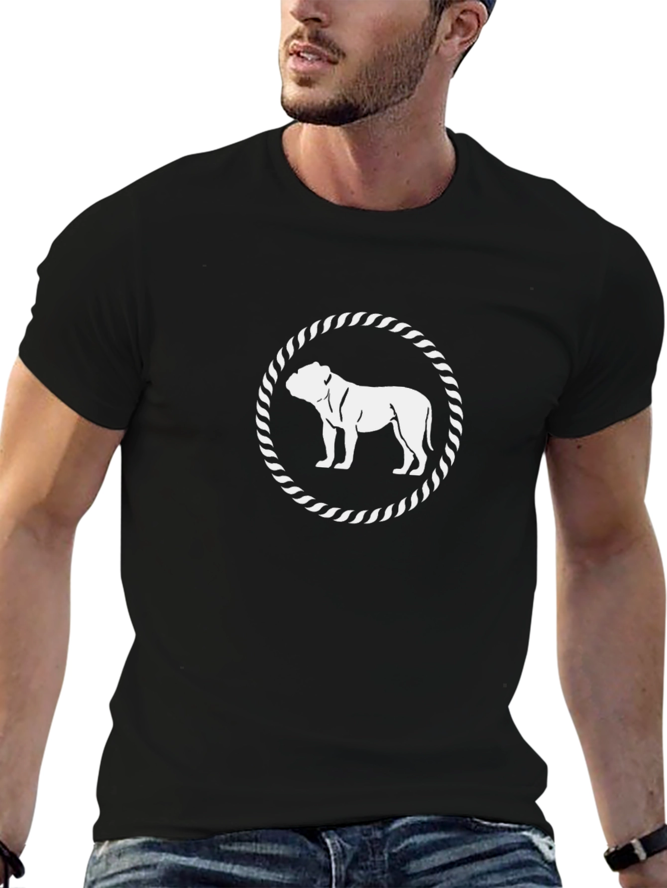 Bulldog Circle Graphic Tee - Stylish Black T-Shirt
