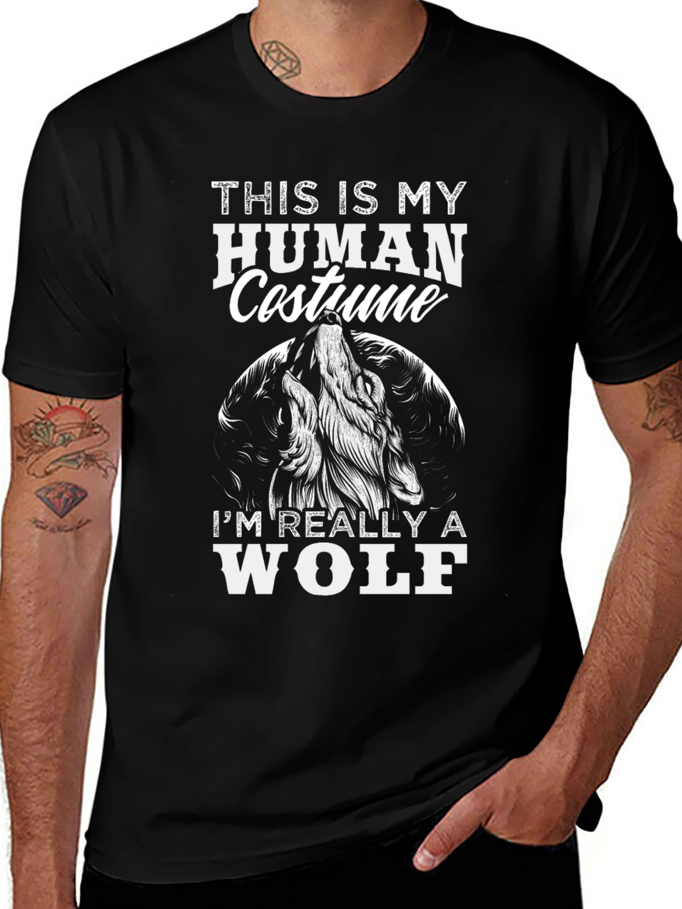 Human Costume Wolf T-Shirt - Funny Halloween Tee