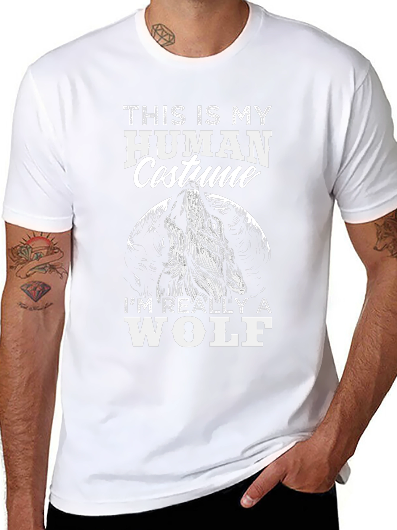 Human Costume Wolf T-Shirt - Funny Halloween Tee