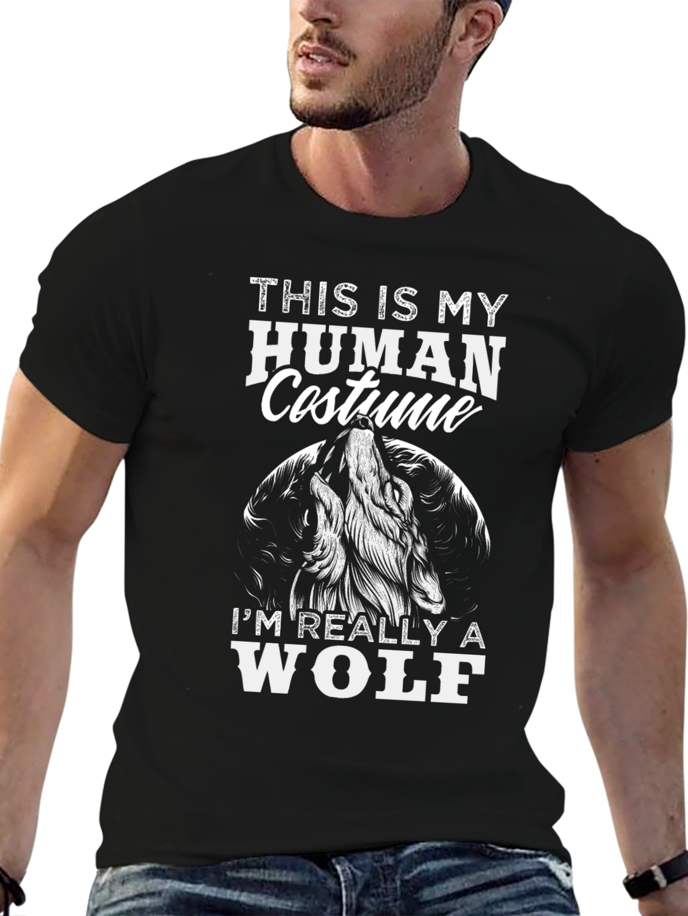 Human Costume Wolf T-Shirt - Funny Halloween Tee