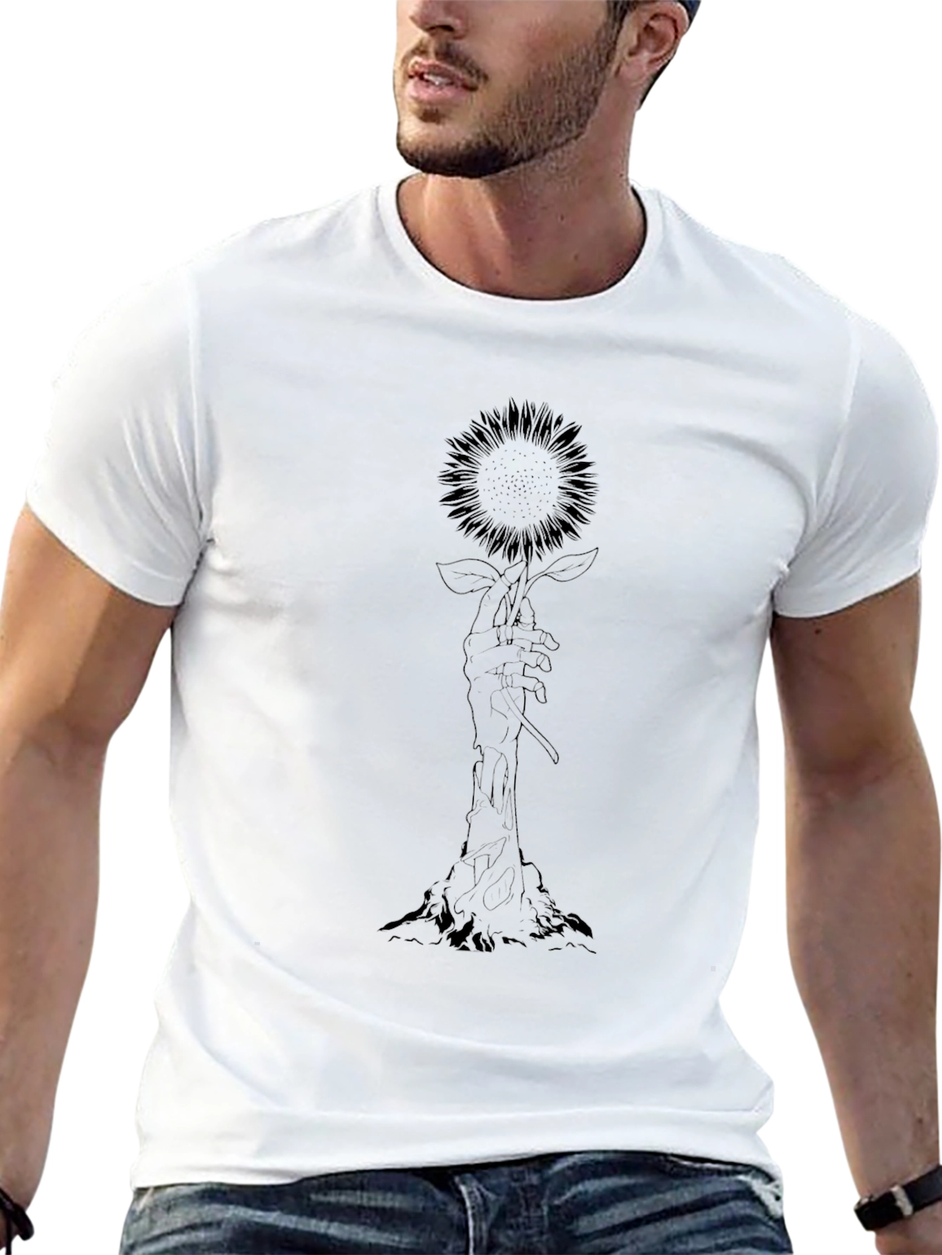 Hand Holding Sunflower Graphic Tee
