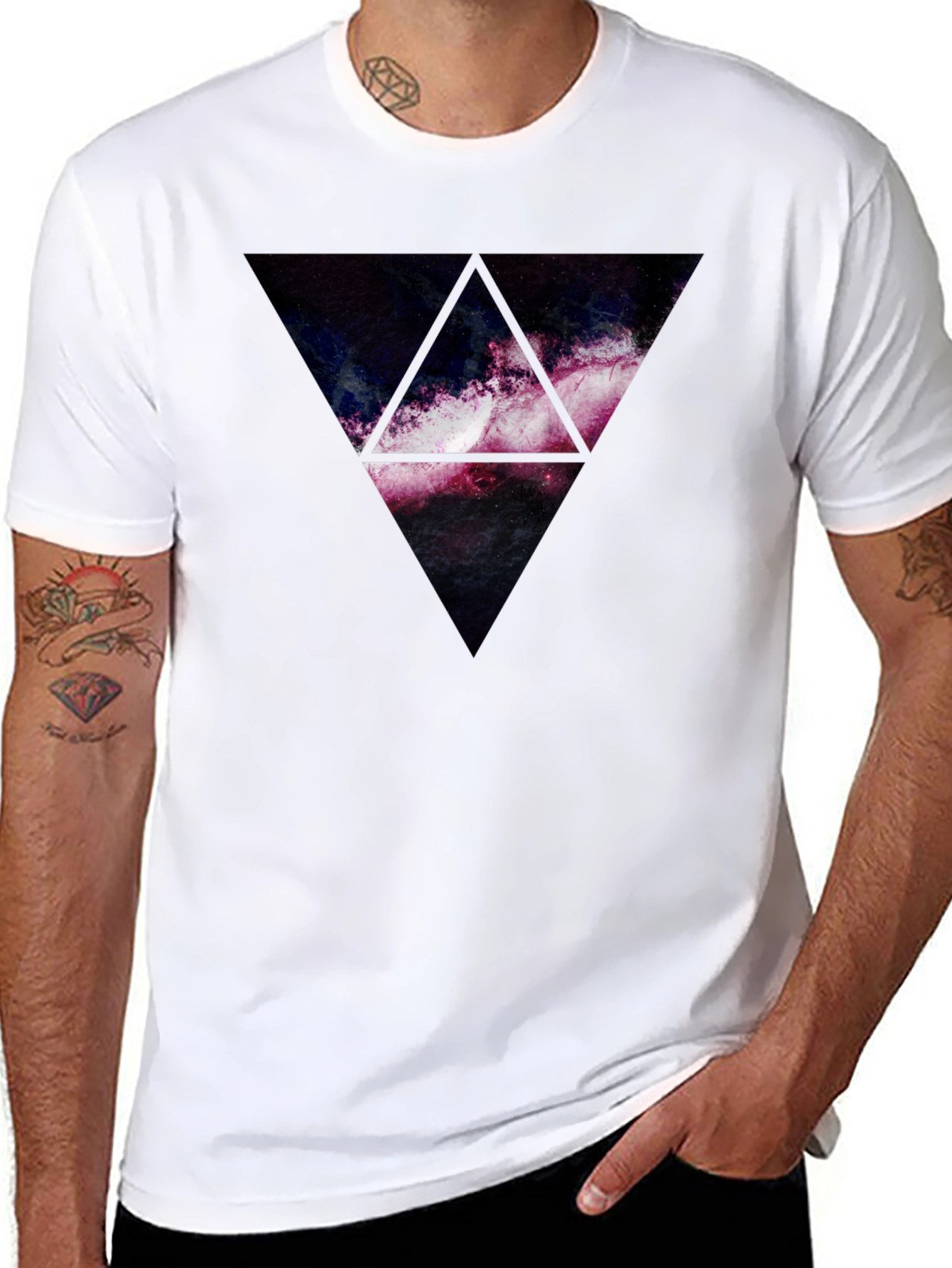 Galaxy Triangle Graphic Print T-Shirt - Black
