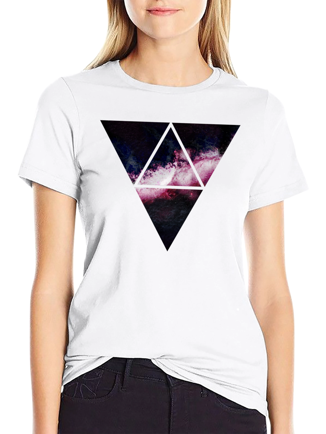 Galaxy Triangle Graphic Print T-Shirt - Black