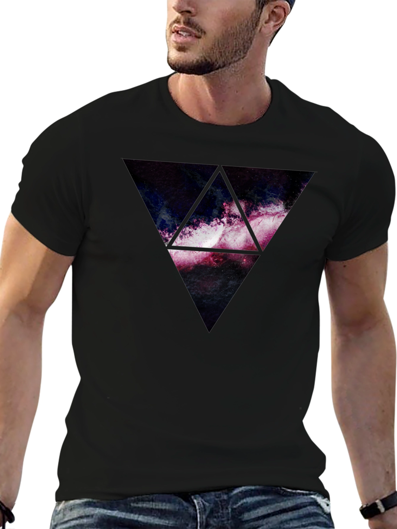Galaxy Triangle Graphic Print T-Shirt - Black