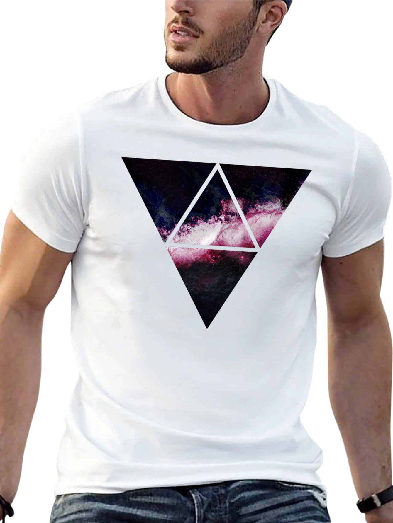 Galaxy Triangle Graphic Print T-Shirt - Black