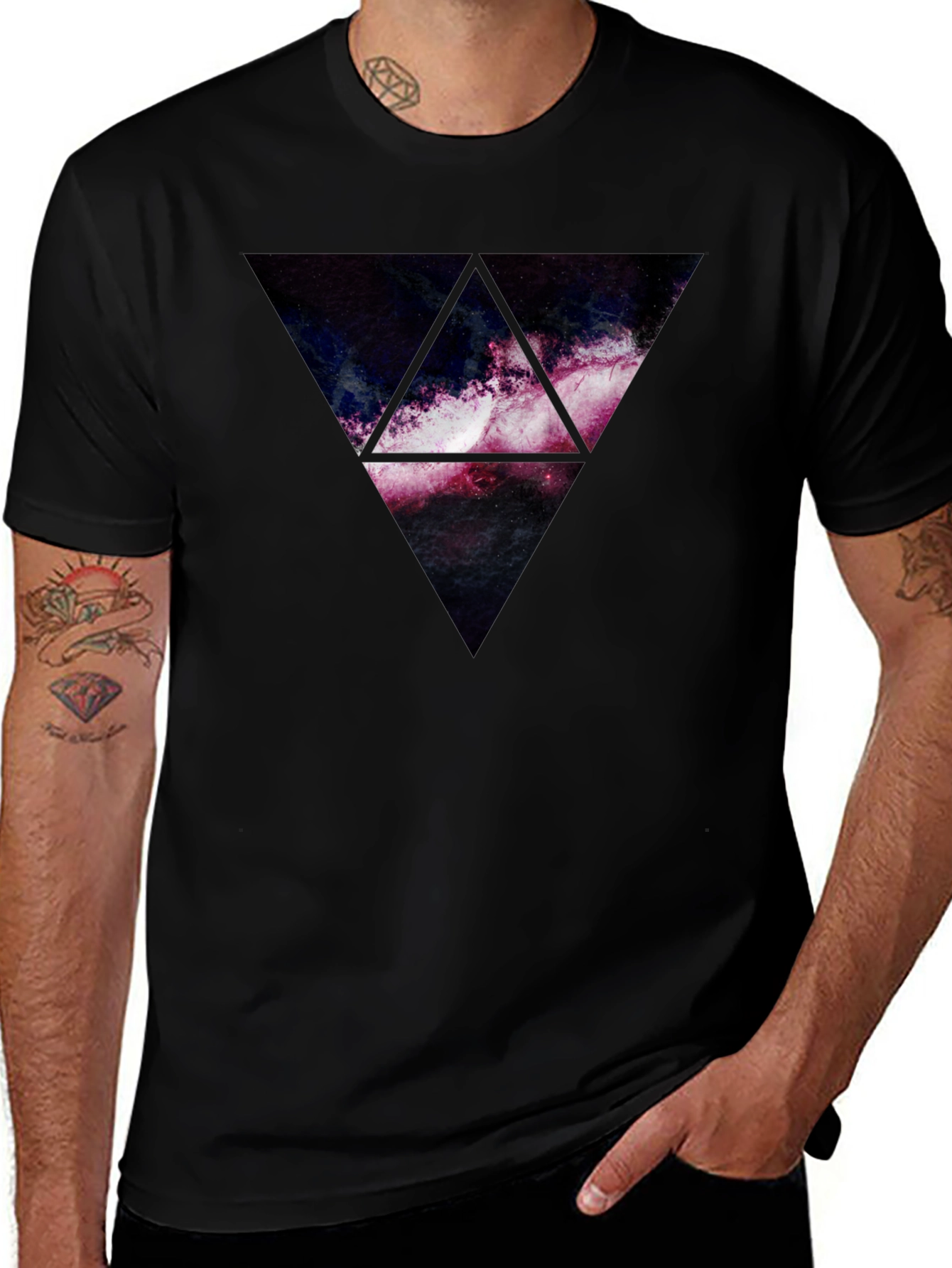 Galaxy Triangle Graphic Print T-Shirt - Black