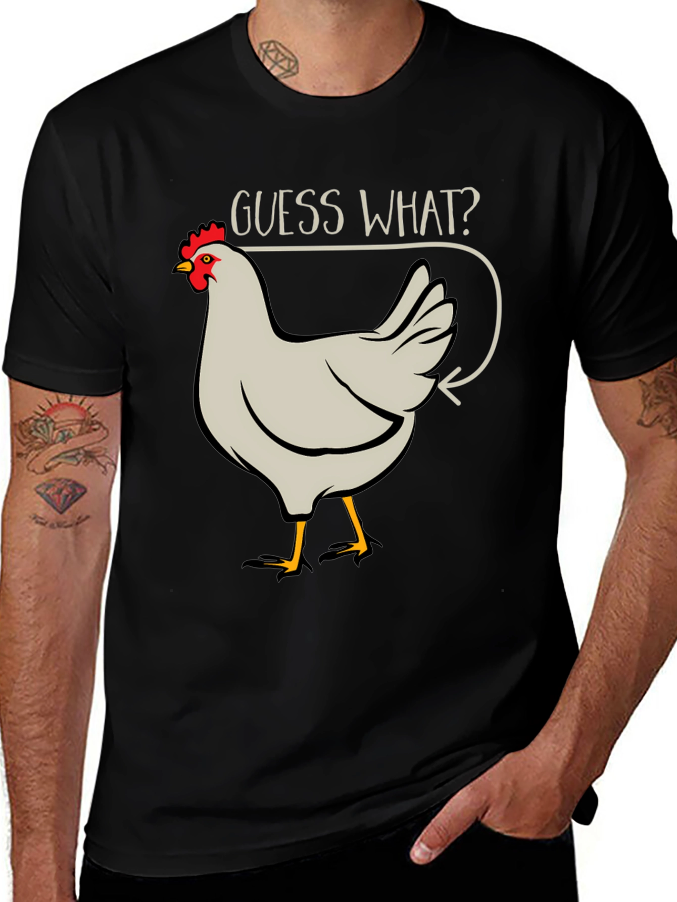 Guess What? Chicken Butt Mens Black T-Shirt