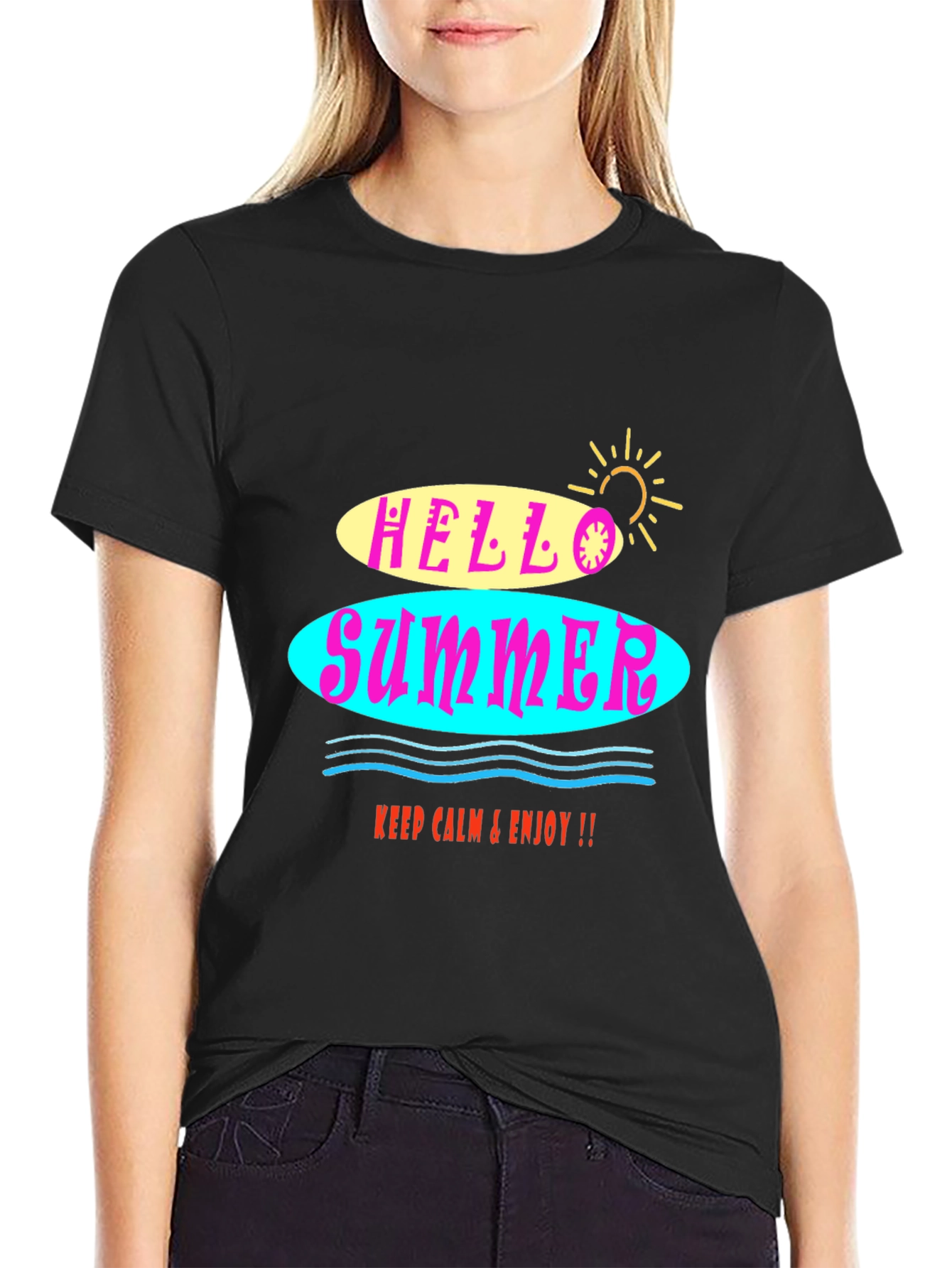 Hello Summer Black Graphic Tee