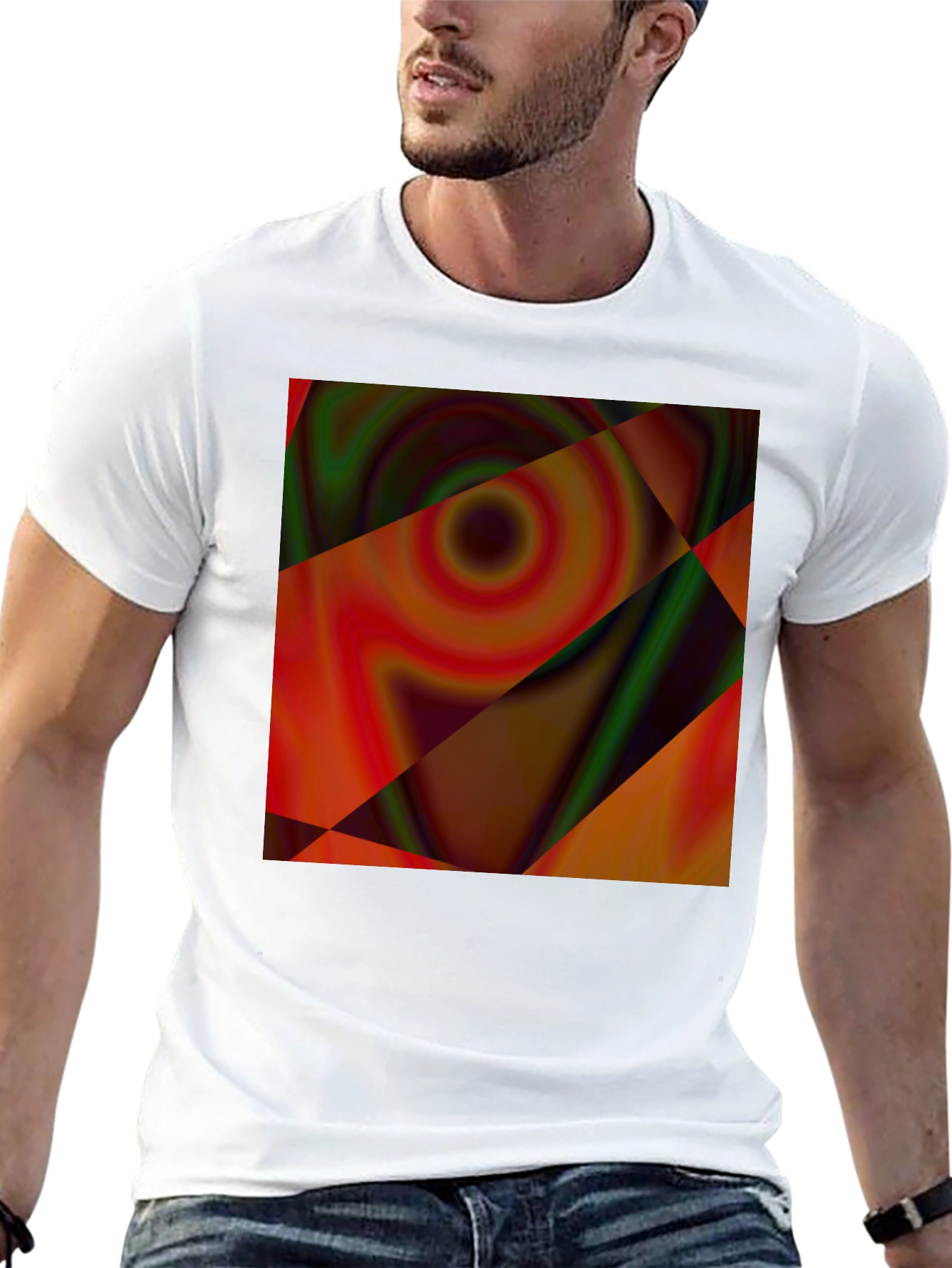 Abstract Geometric Swirl Graphic Tee - Black