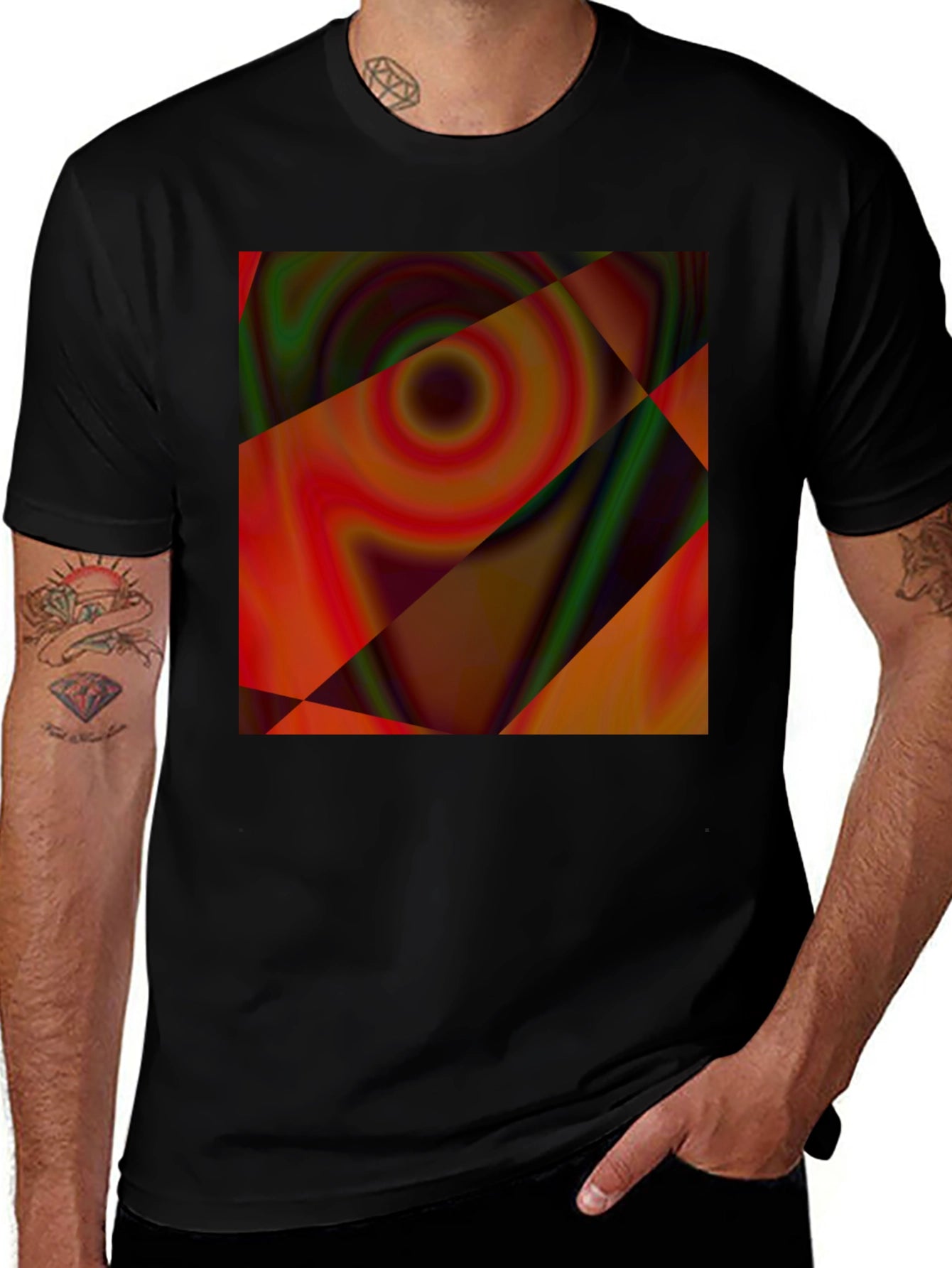 Abstract Geometric Swirl Graphic Tee - Black
