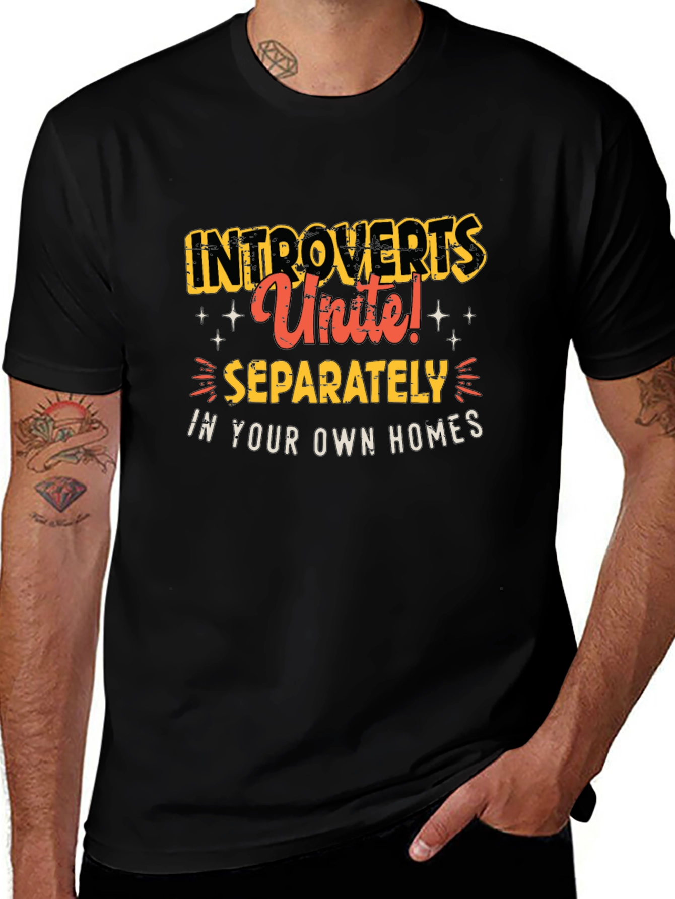 Introvert Unite T-Shirt - Black Crew Neck Tee