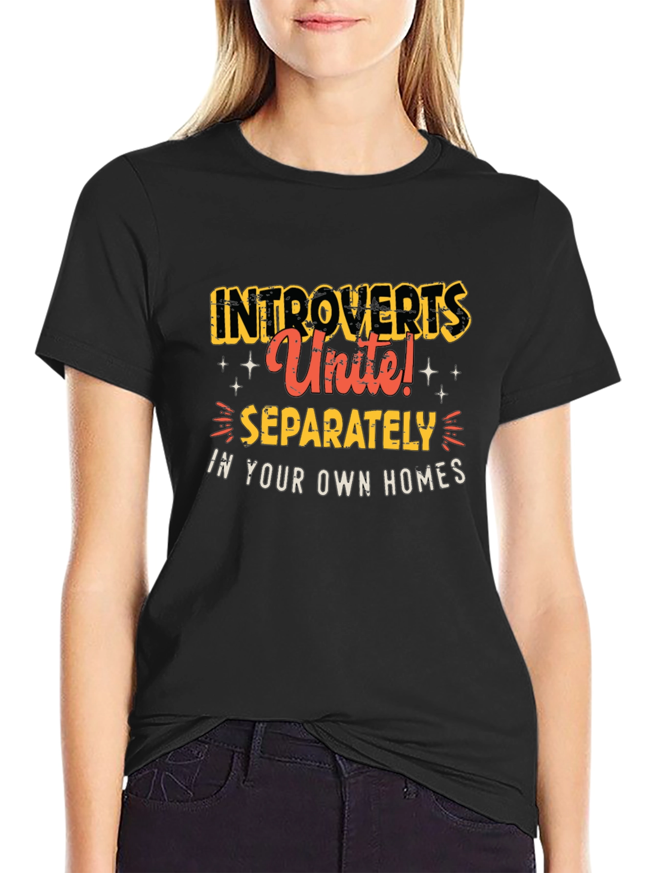 Introvert Unite T-Shirt - Black Crew Neck Tee