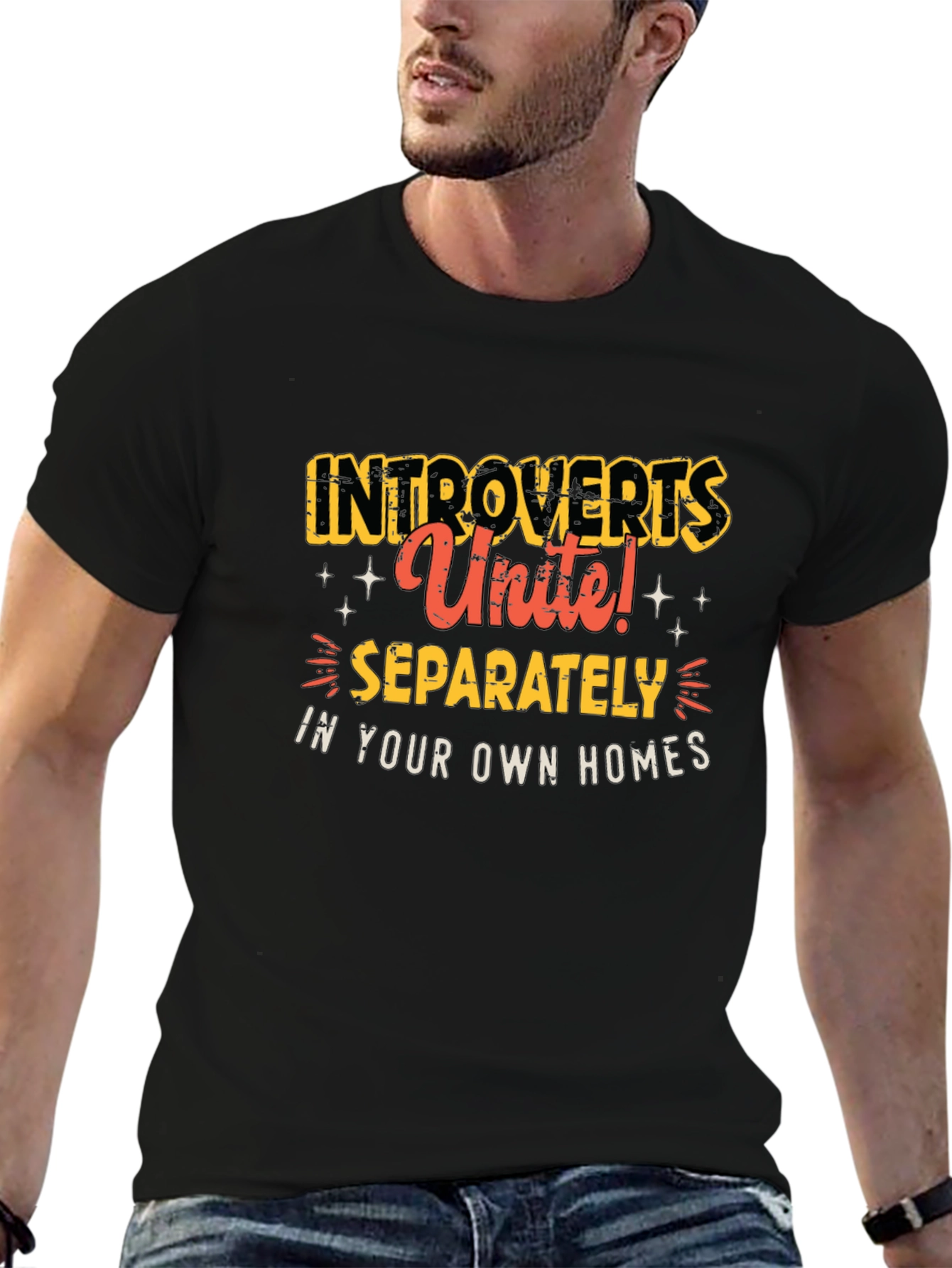 Introvert Unite T-Shirt - Black Crew Neck Tee