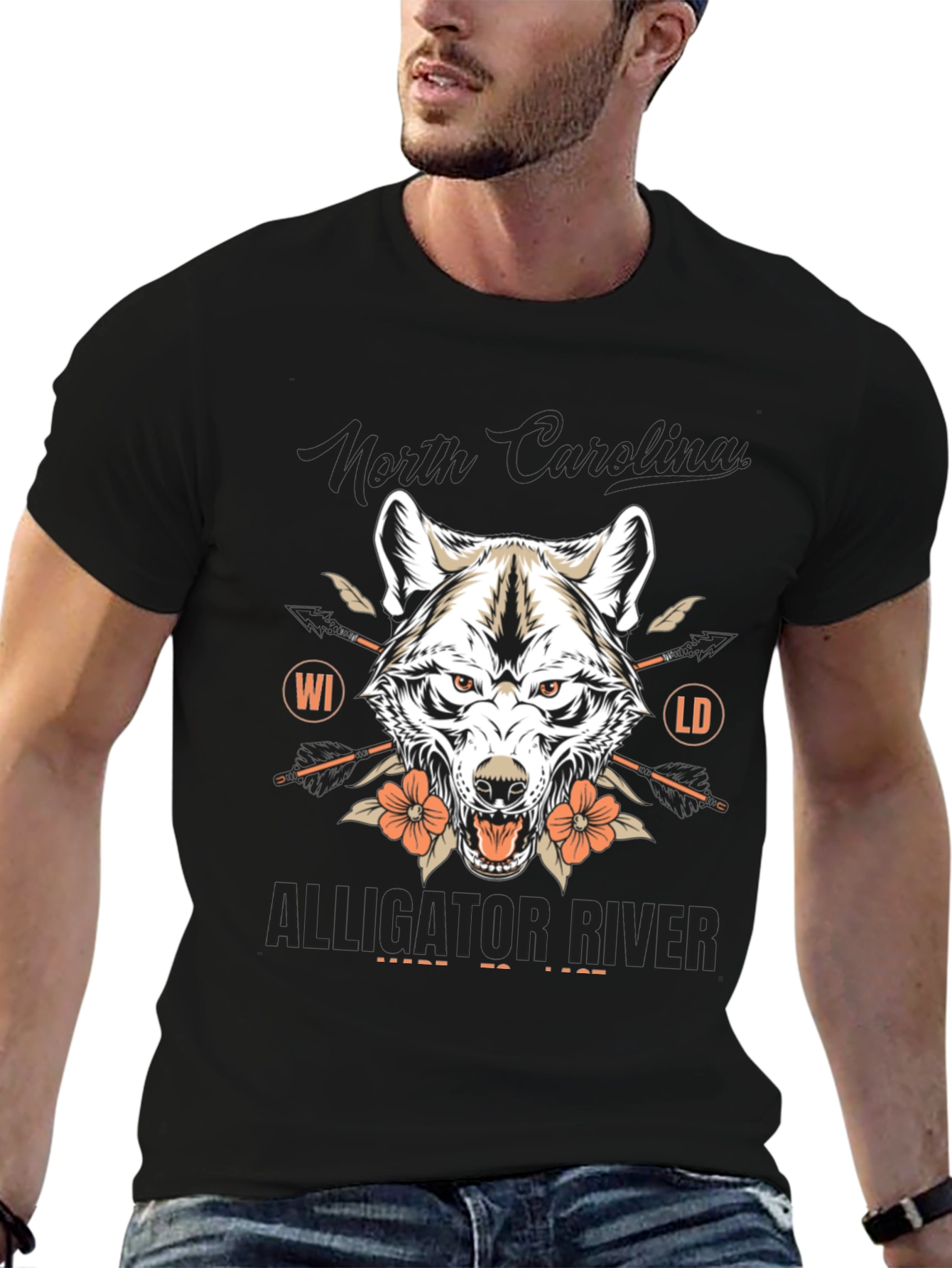 North Carolina Alligator River Wolf Graphic Tee