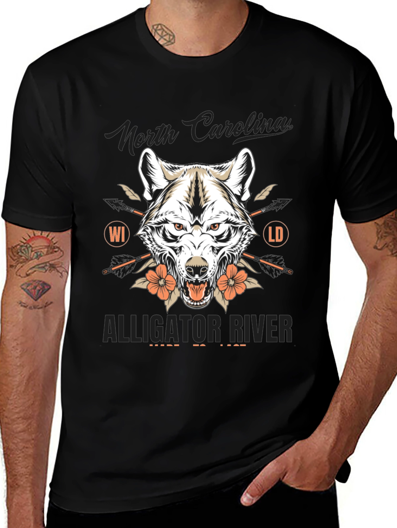 North Carolina Alligator River Wolf Graphic Tee