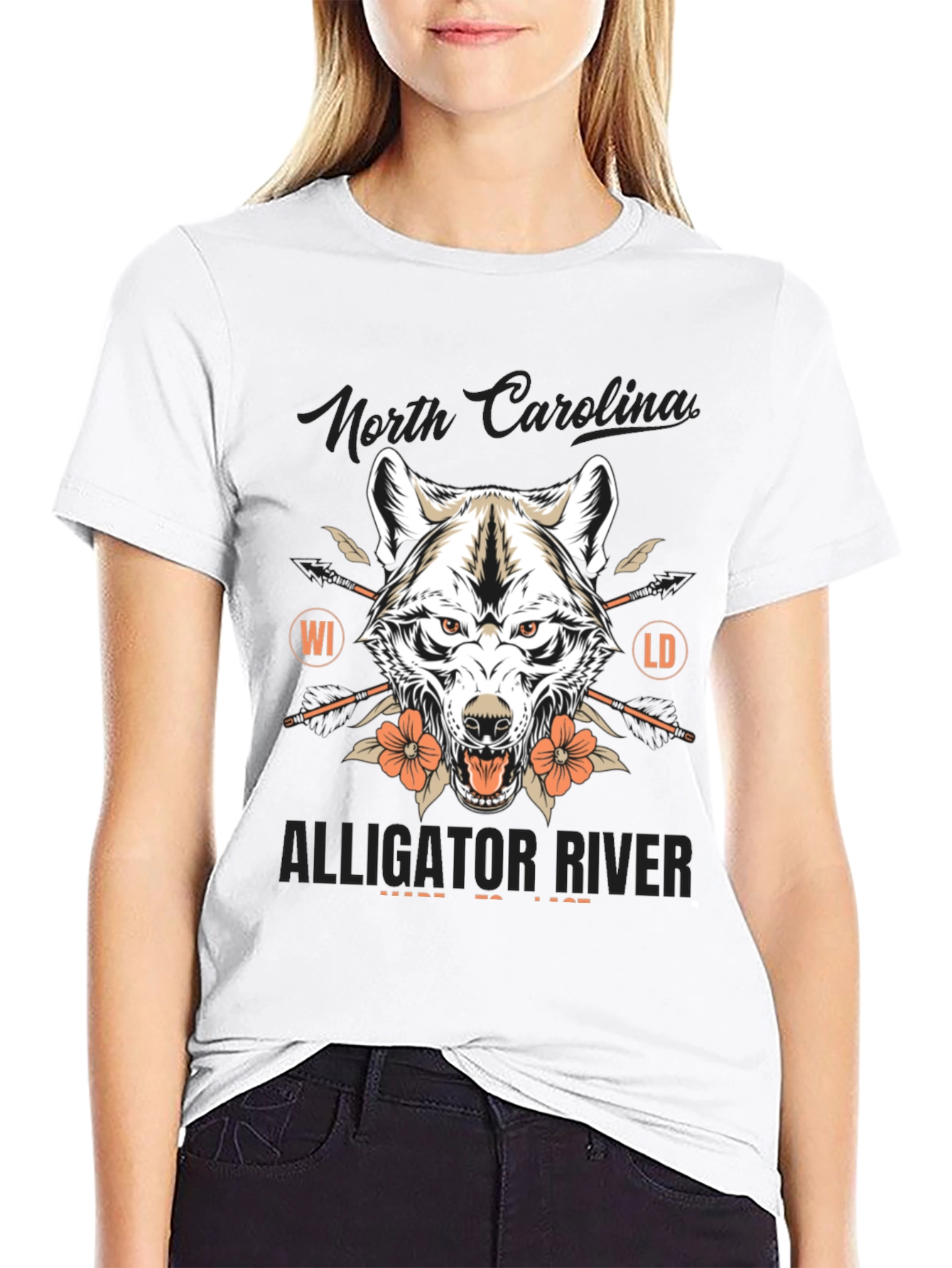 North Carolina Alligator River Wolf Graphic Tee
