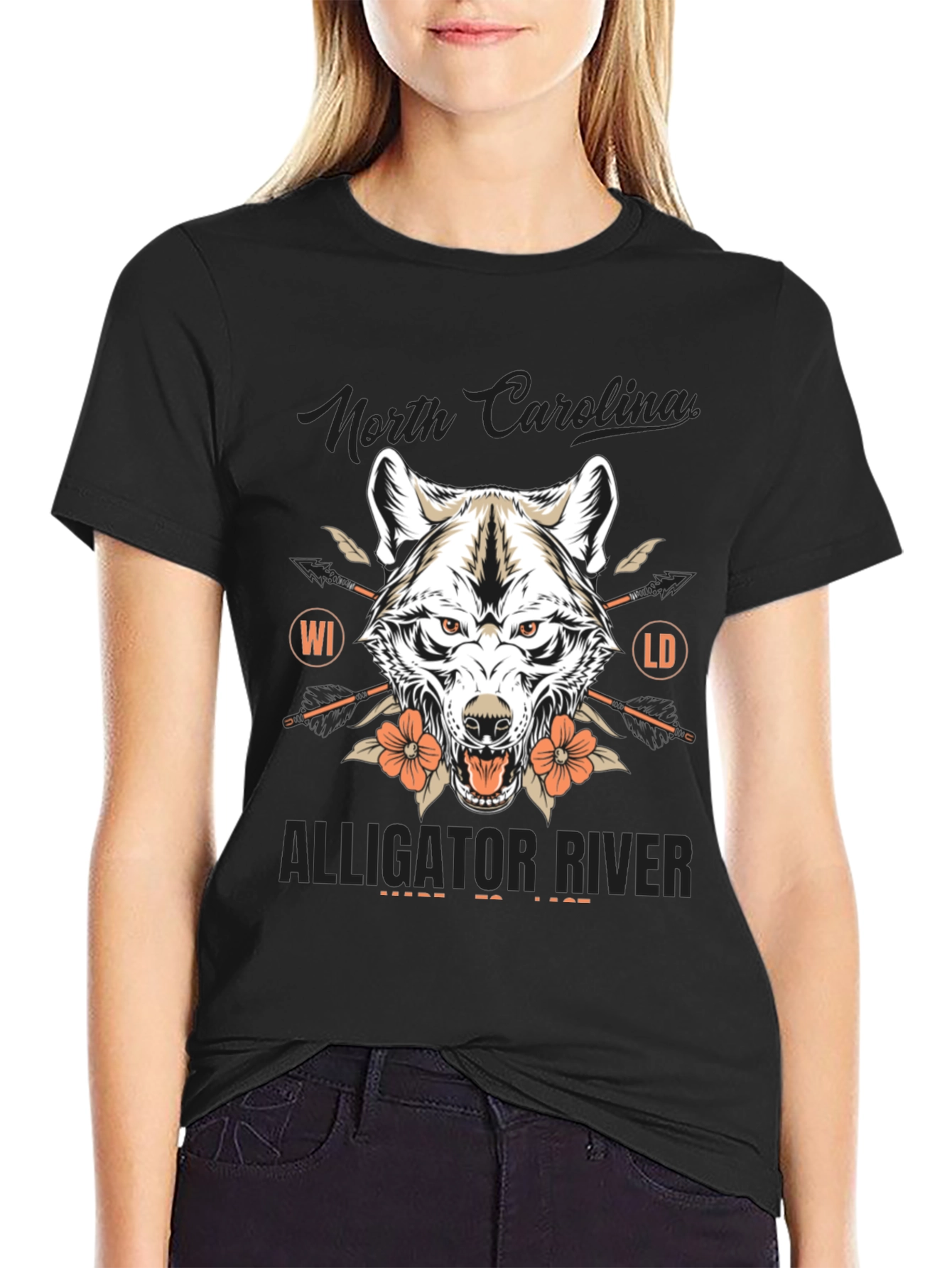 North Carolina Alligator River Wolf Graphic Tee