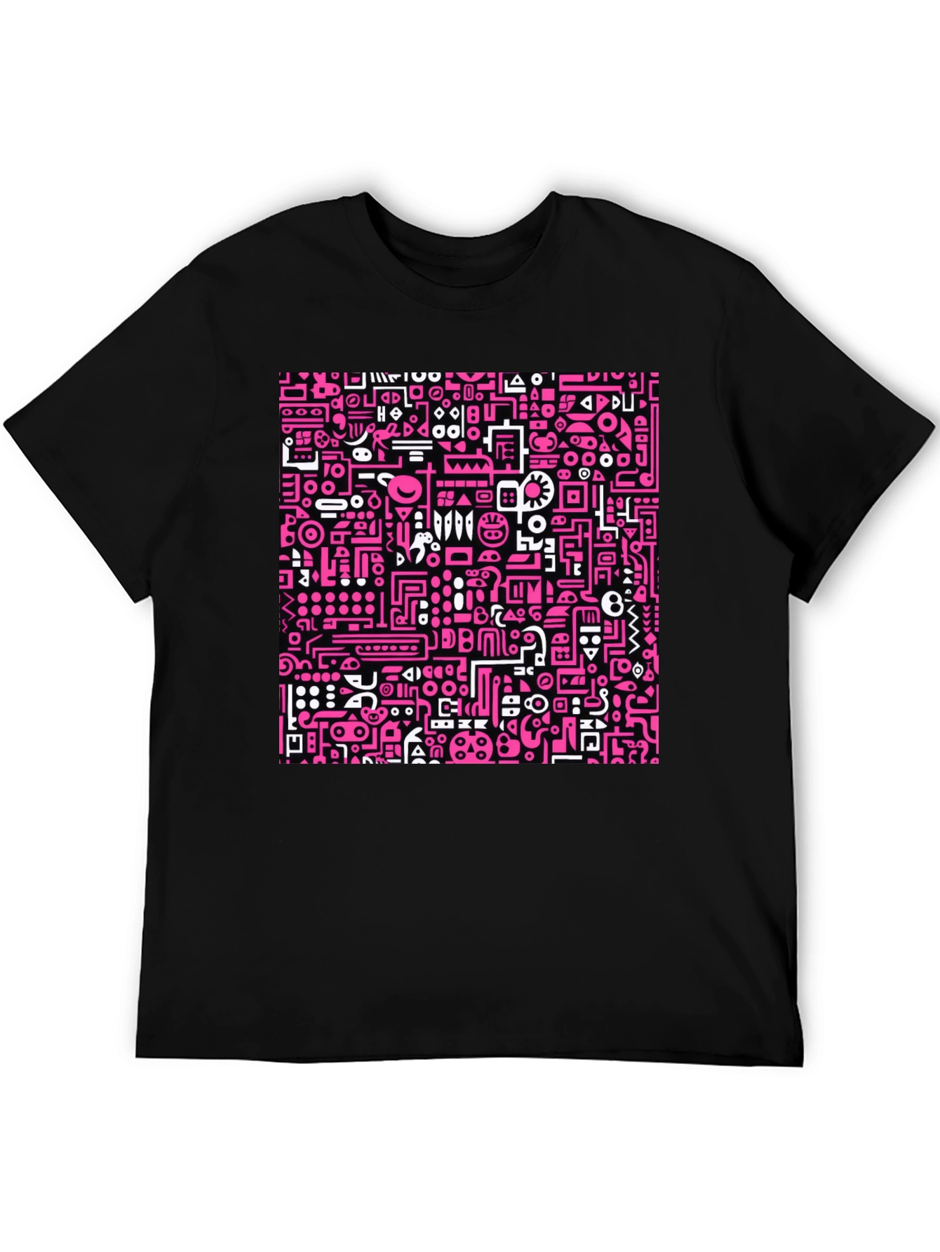 Abstract Pink & White Graphic Black T-Shirt