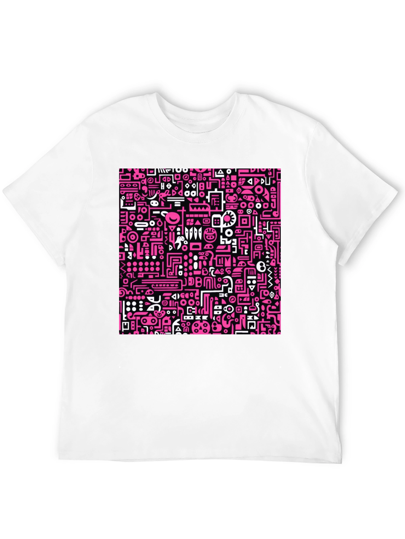 Abstract Pink & White Graphic Black T-Shirt