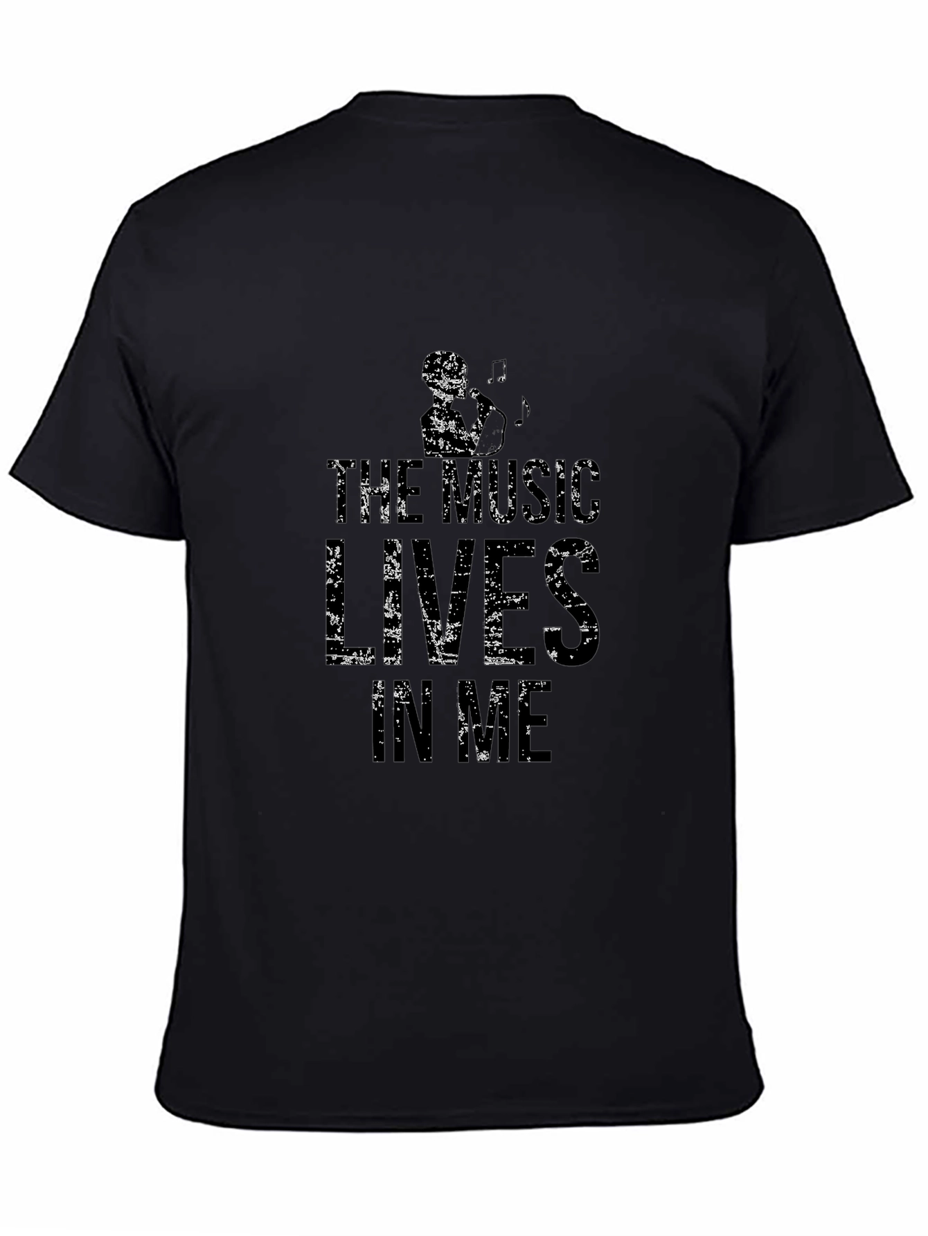 The Music Lives In Me Black Graphic T-Shirt