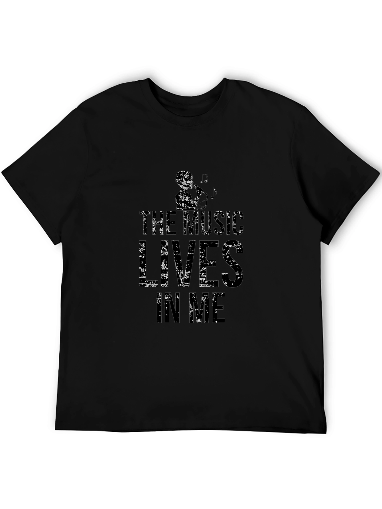The Music Lives In Me Black Graphic T-Shirt