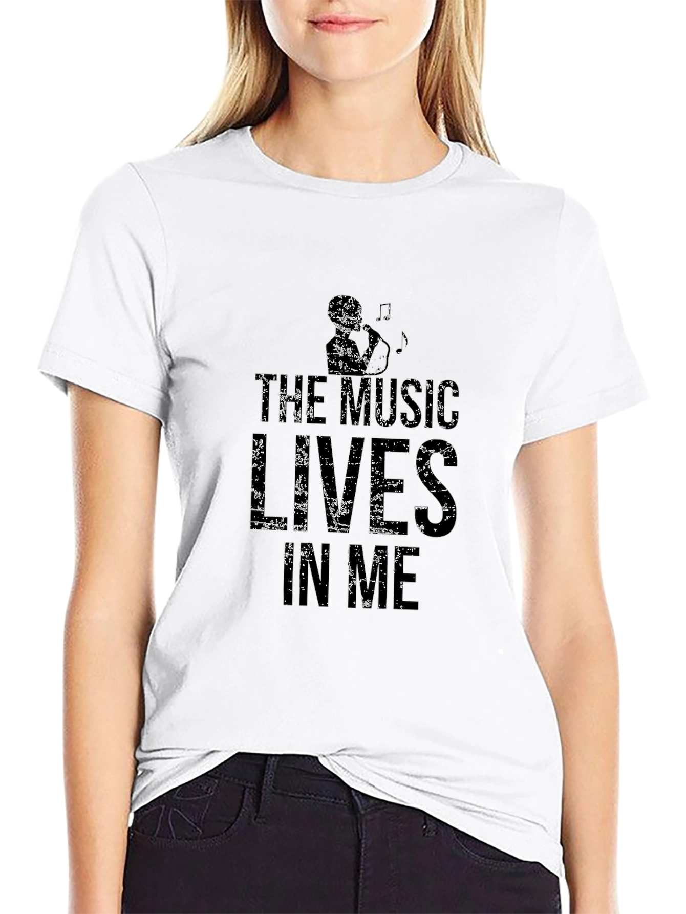 The Music Lives In Me Black Graphic T-Shirt
