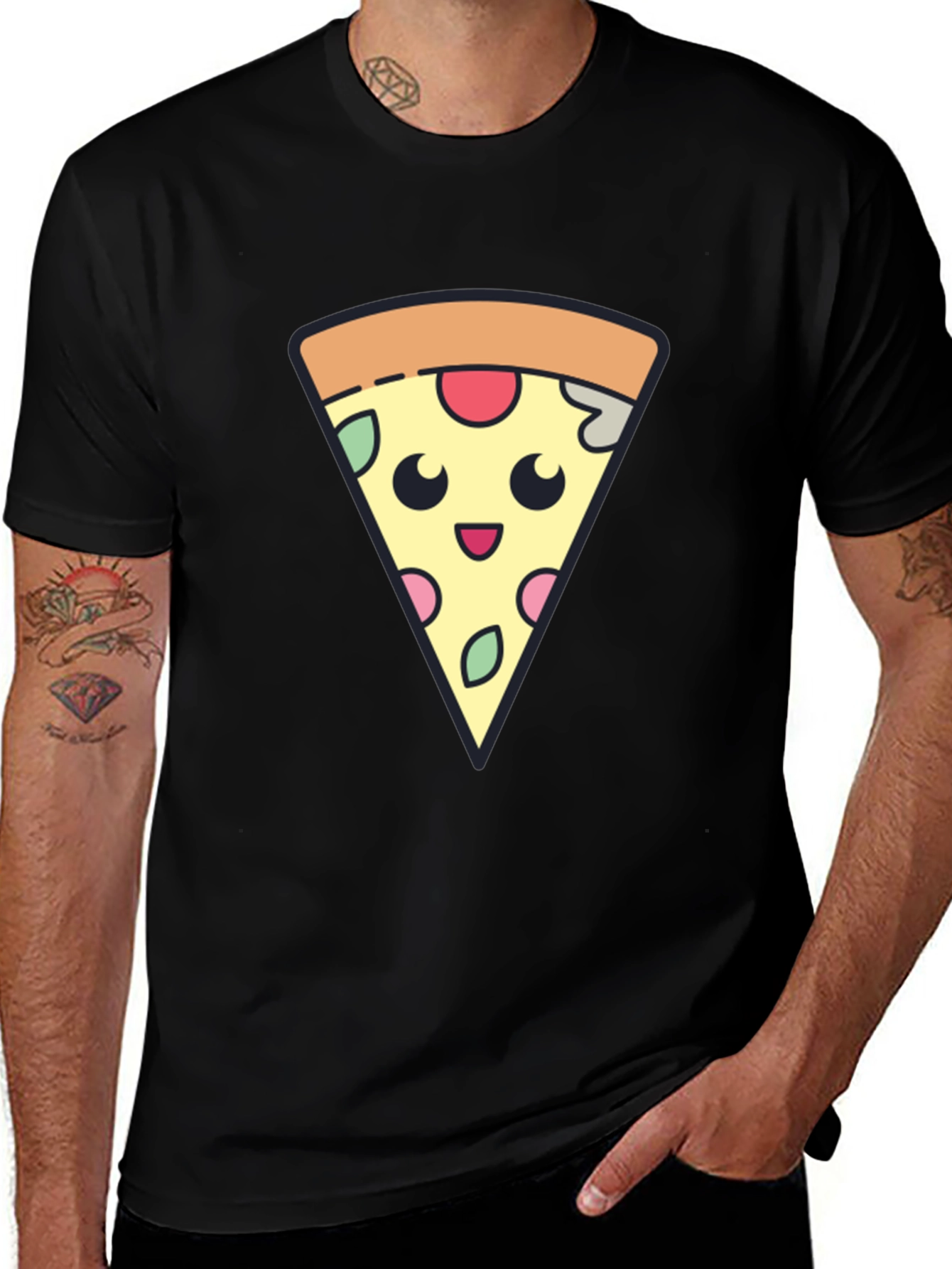 Cute Pizza Slice Graphic Tee - Black T-Shirt