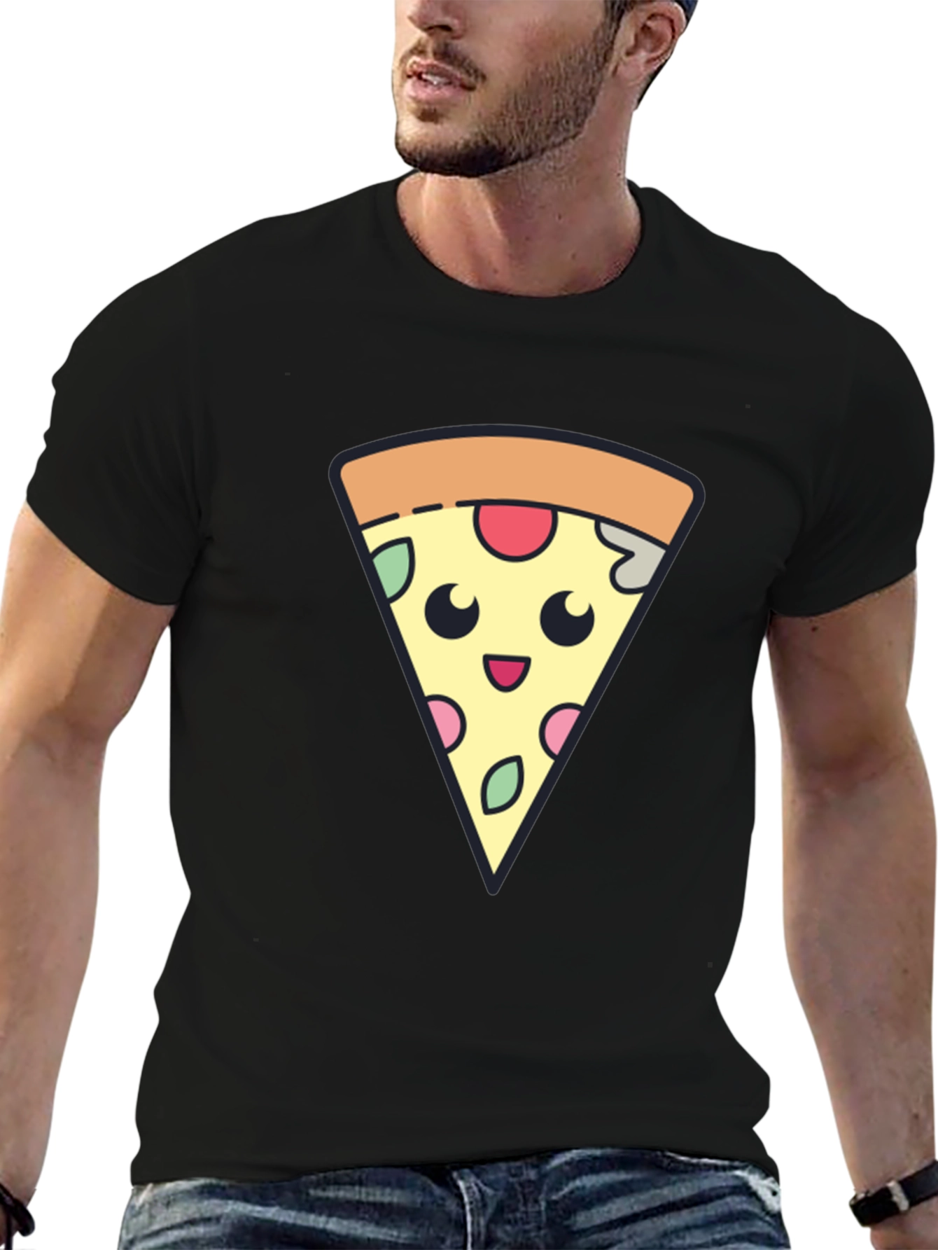 Cute Pizza Slice Graphic Tee - Black T-Shirt