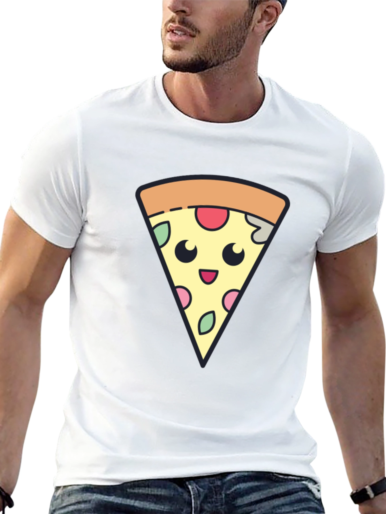 Cute Pizza Slice Graphic Tee - Black T-Shirt