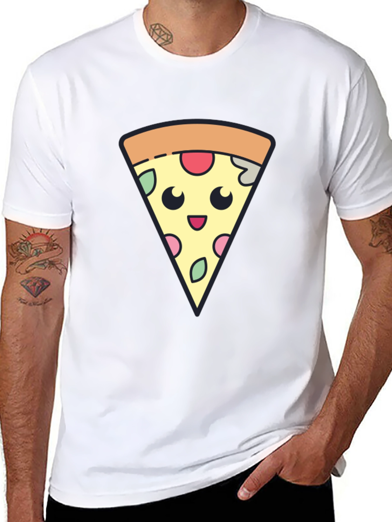 Cute Pizza Slice Graphic Tee - Black T-Shirt