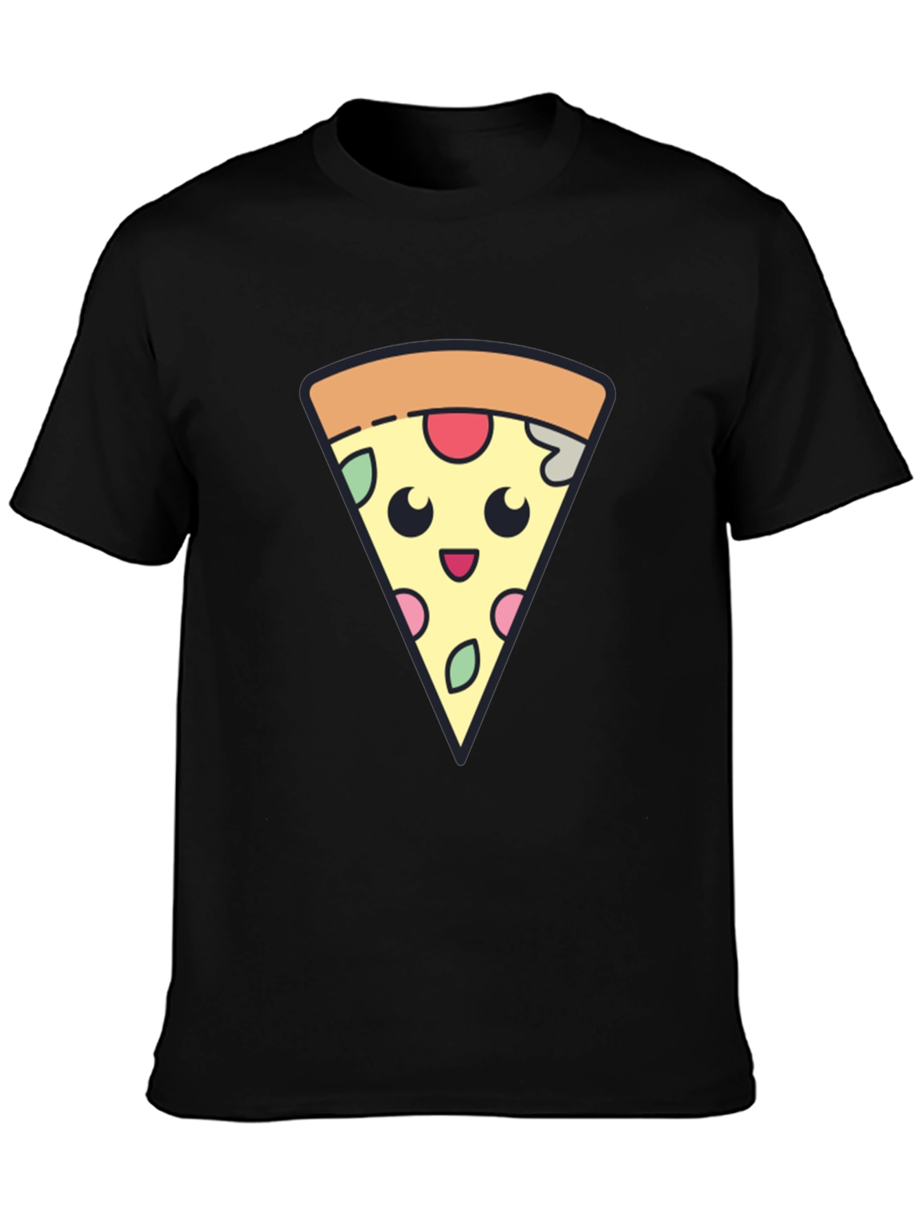 Cute Pizza Slice Graphic Tee - Black T-Shirt