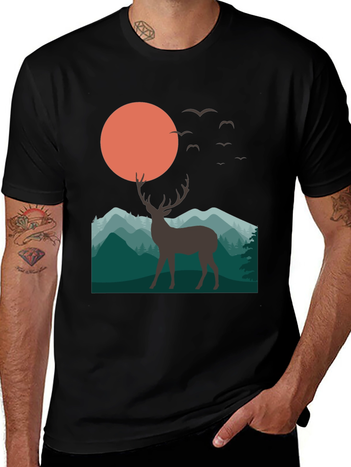 Deer Mountain Sunset Graphic T-Shirt