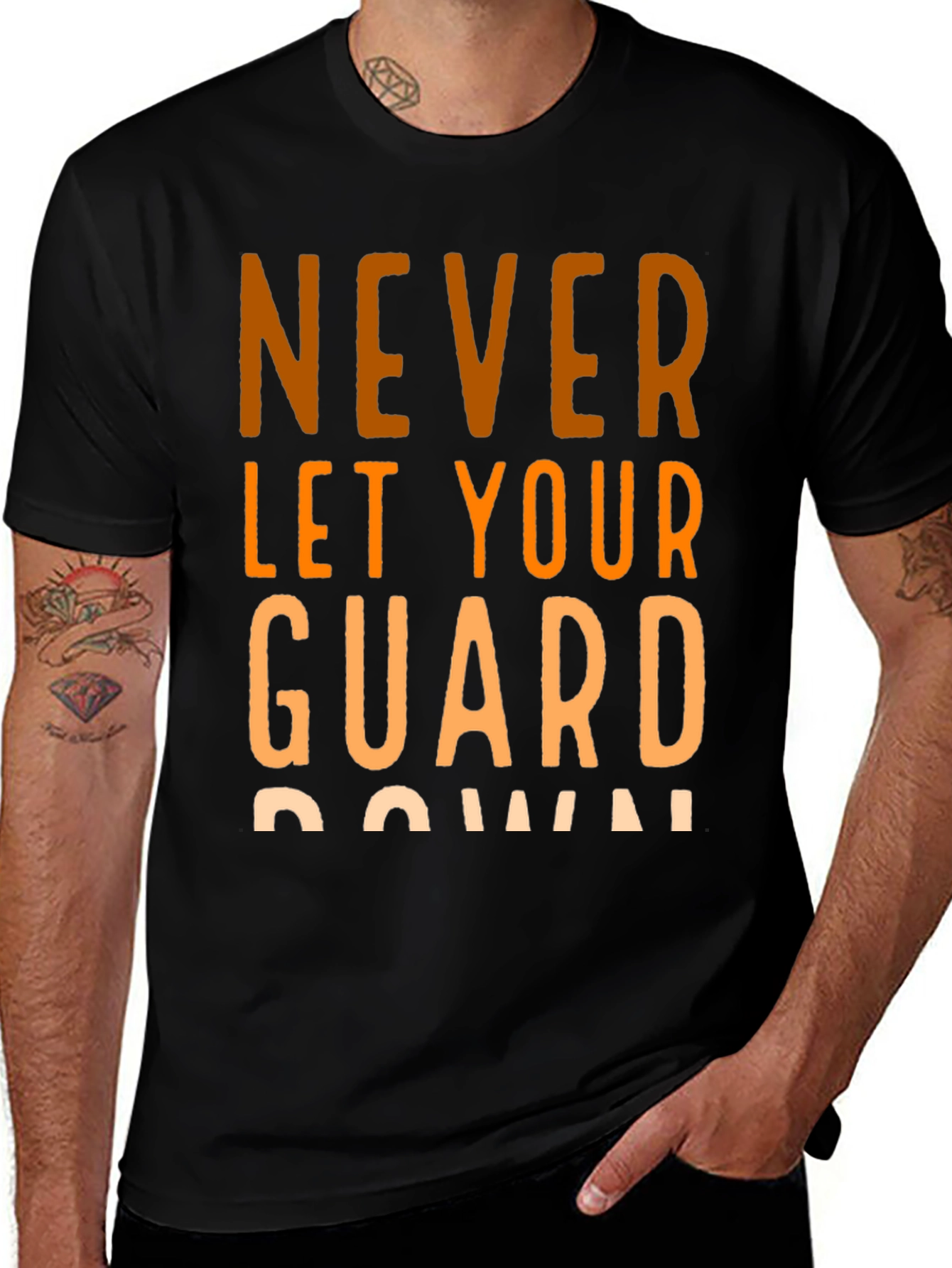 Never Let Your Guard Down Black Graphic Tee