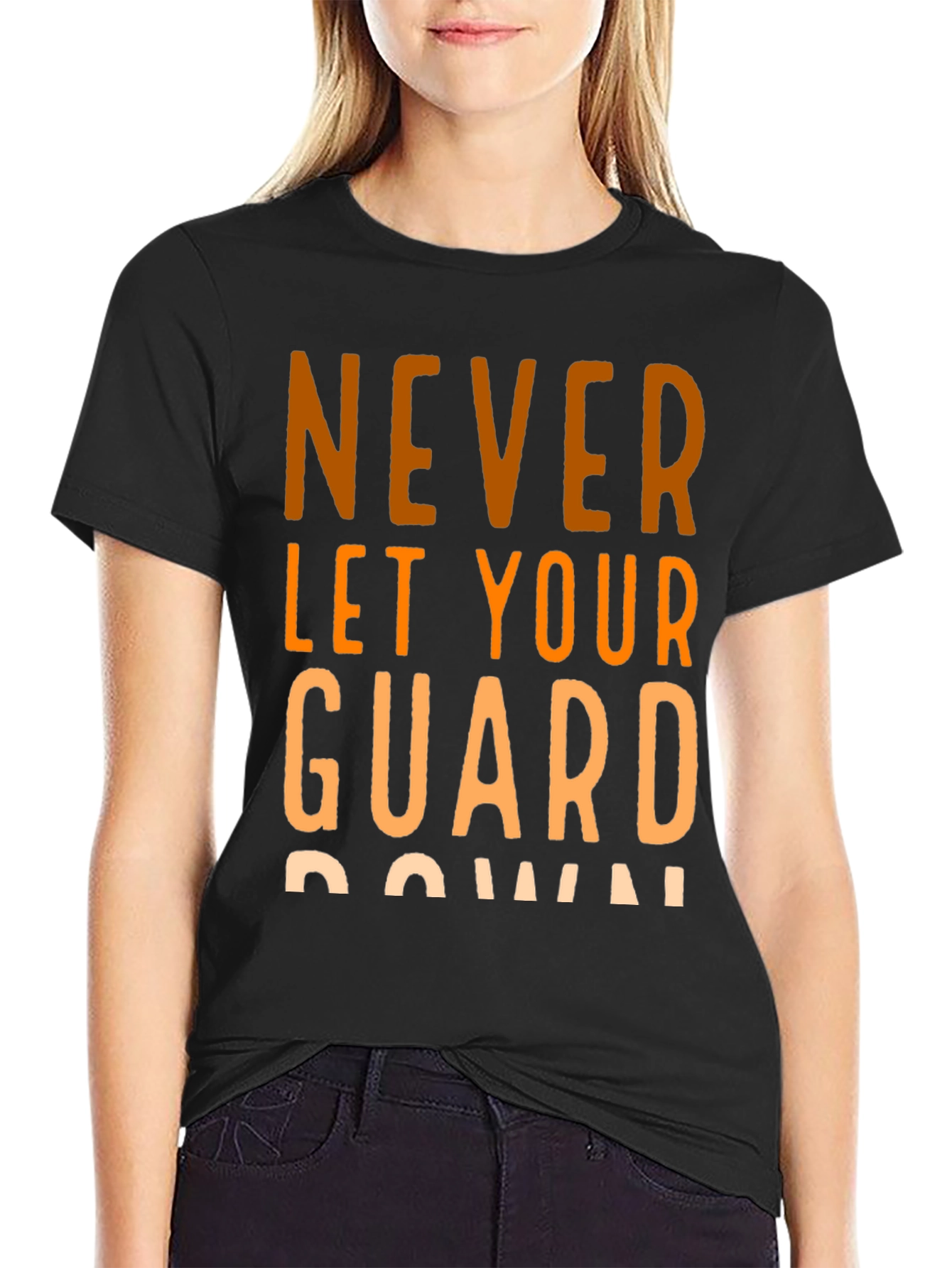 Never Let Your Guard Down Black Graphic Tee