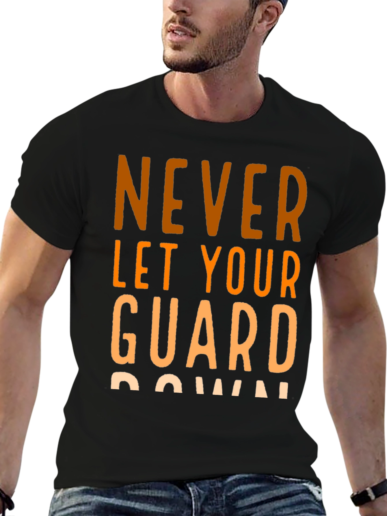 Never Let Your Guard Down Black Graphic Tee