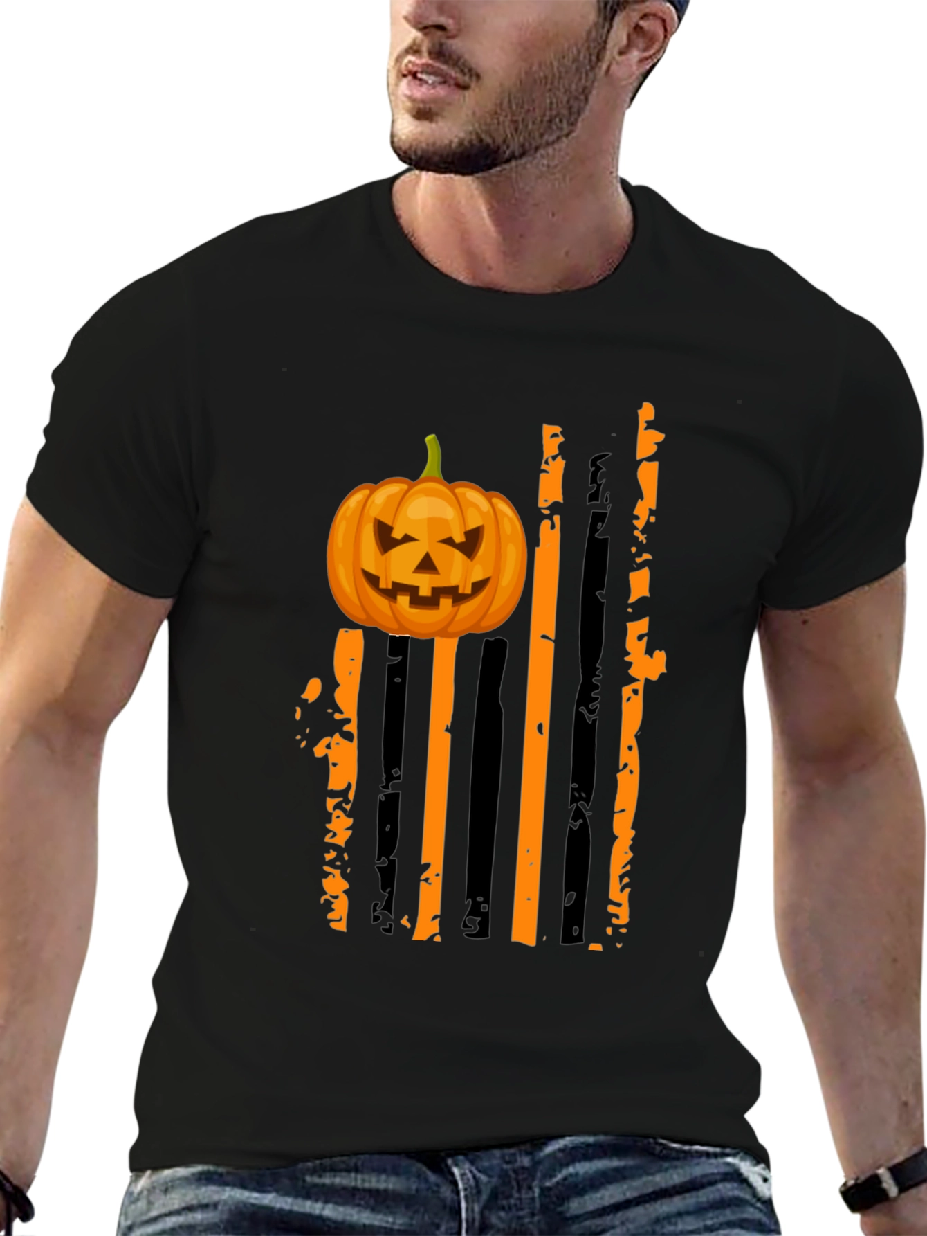 Halloween Pumpkin Striped Tee