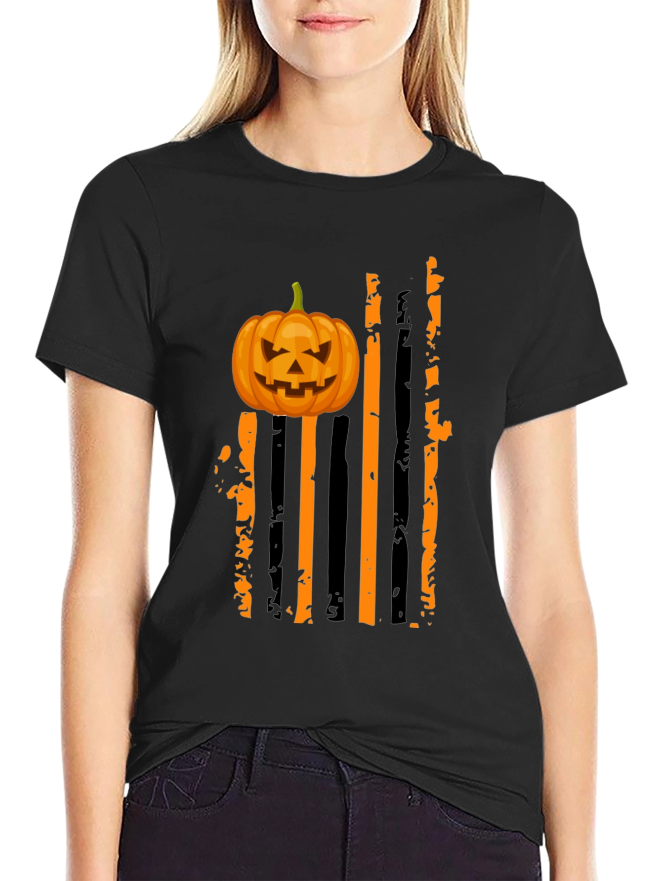 Halloween Pumpkin Striped Tee