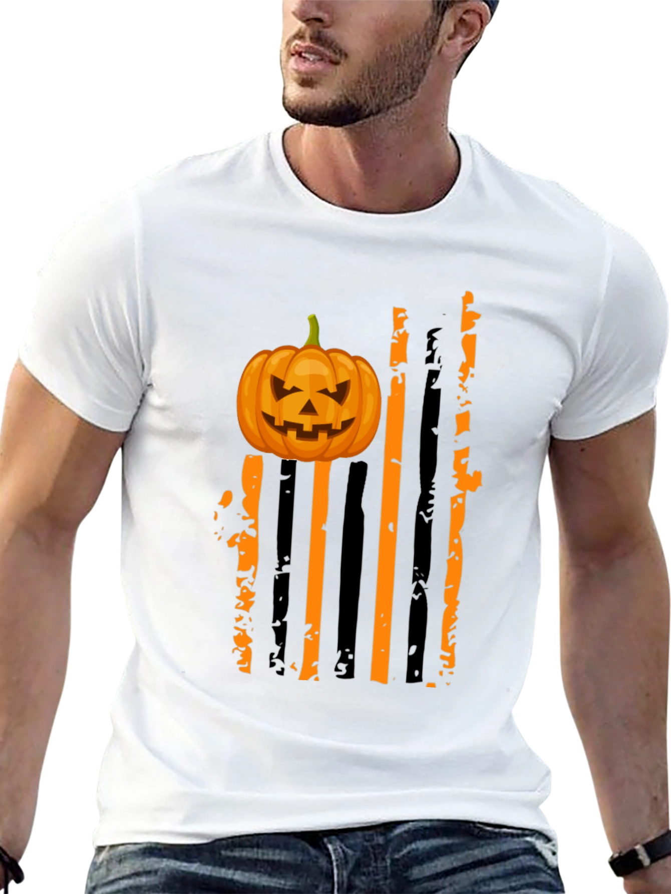 Halloween Pumpkin Striped Tee
