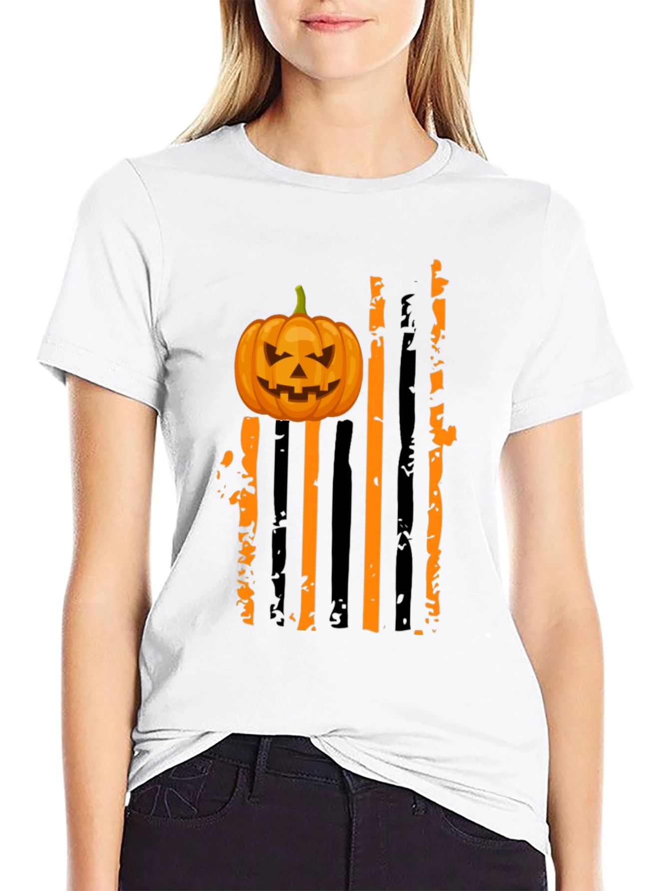 Halloween Pumpkin Striped Tee