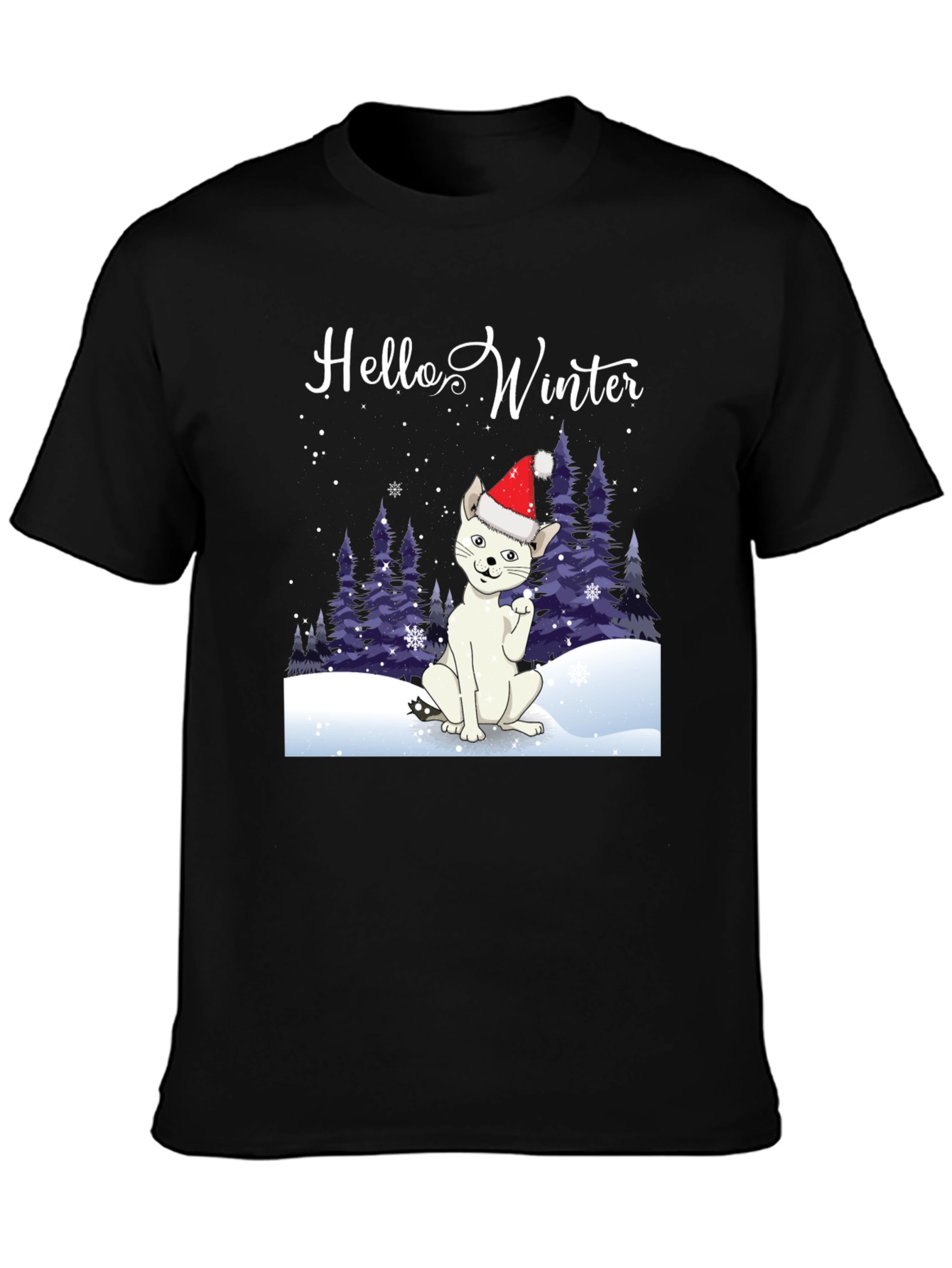 Hello Winter Cat T-Shirt - Holiday Cheer