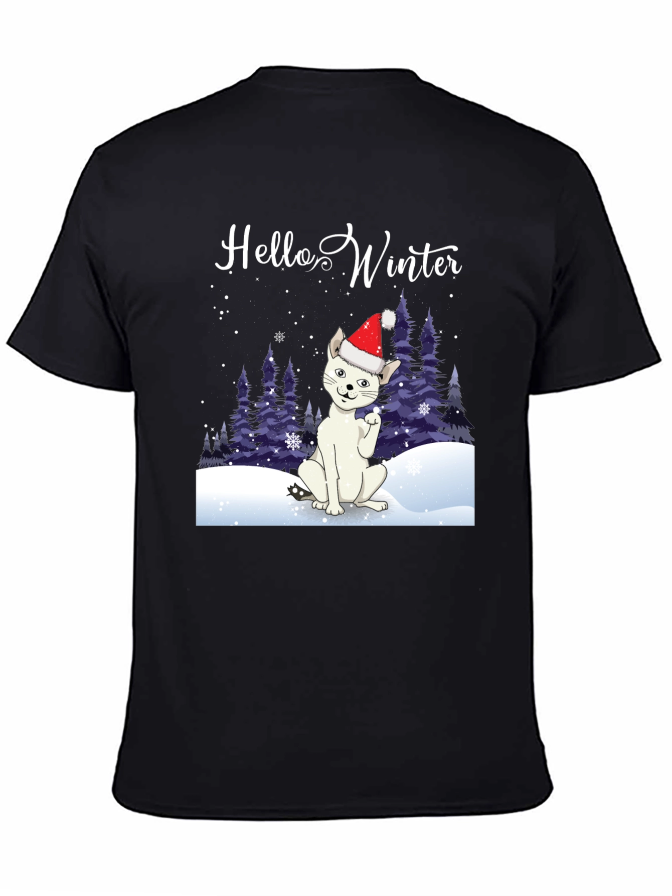 Hello Winter Cat T-Shirt - Holiday Cheer