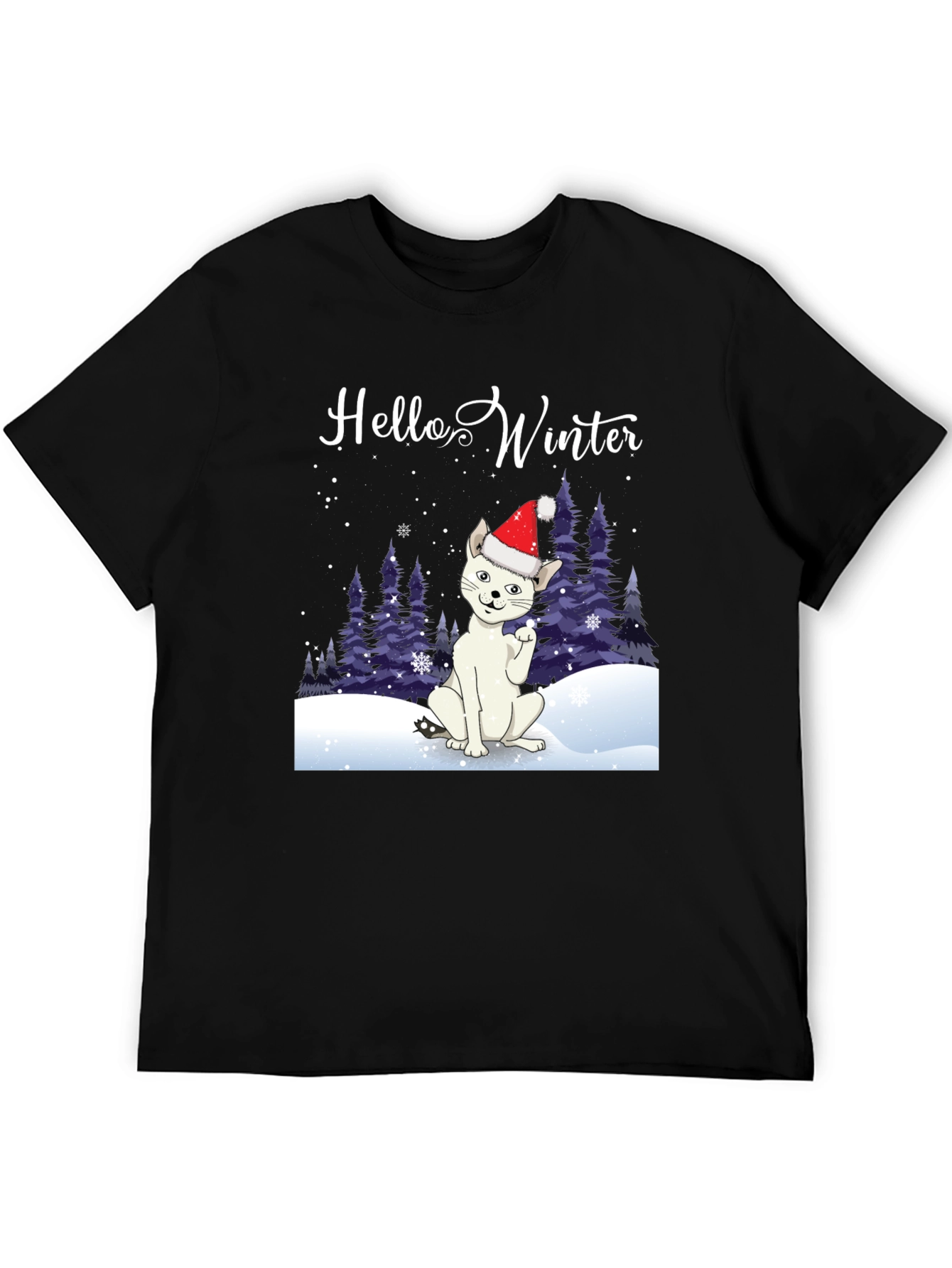 Hello Winter Cat T-Shirt - Holiday Cheer