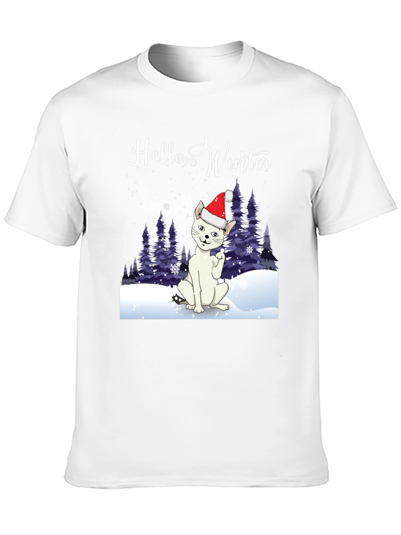 Hello Winter Cat T-Shirt - Holiday Cheer