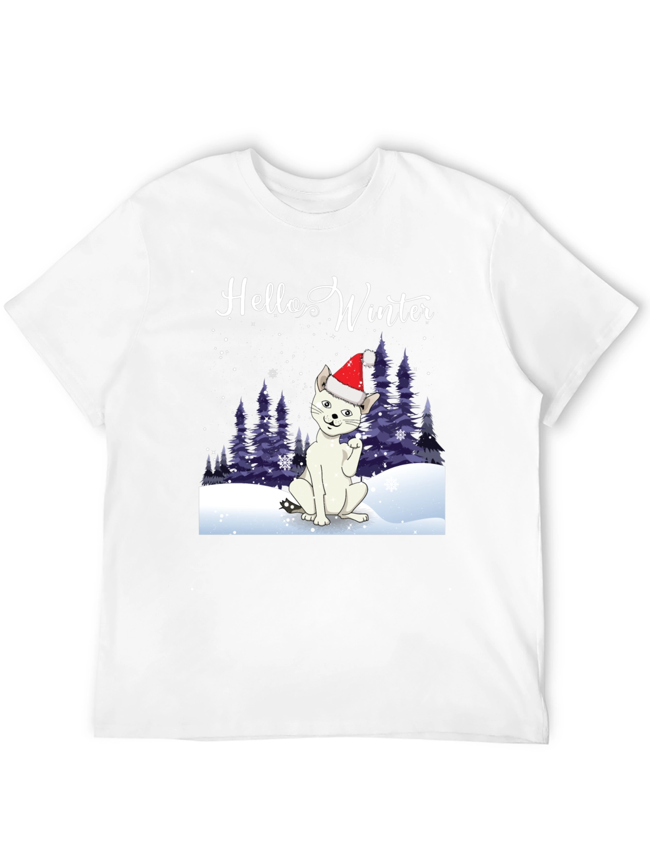 Hello Winter Cat T-Shirt - Holiday Cheer