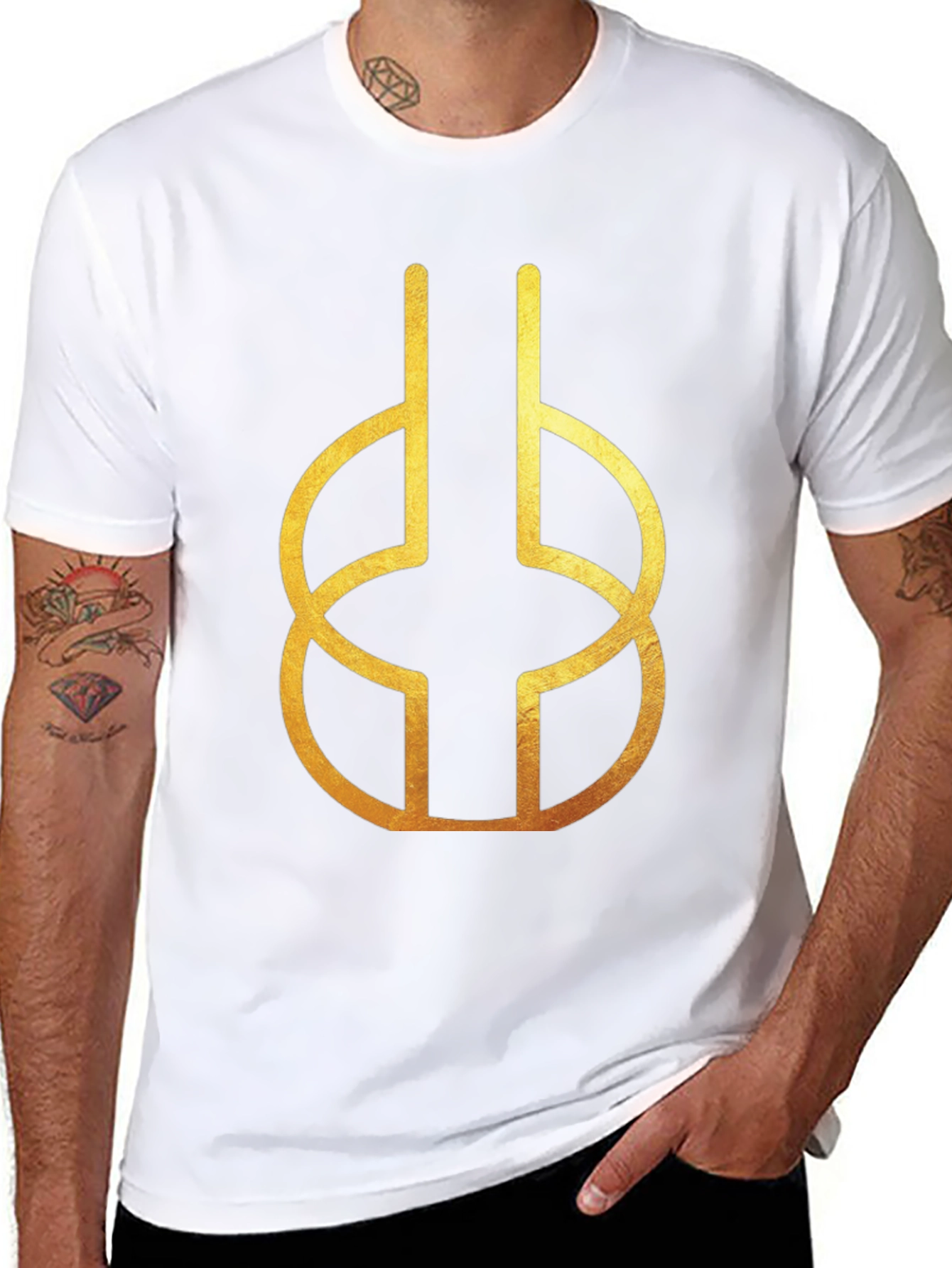 Modern Geometric Gold Design Black T-Shirt